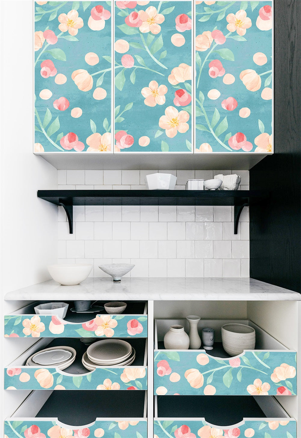 HaokHome 93030 Watercolor Floral Contact Paper for Cabinets Shelf Liner Peel and Stick Blue Removable Self Adhesive Wall Paper