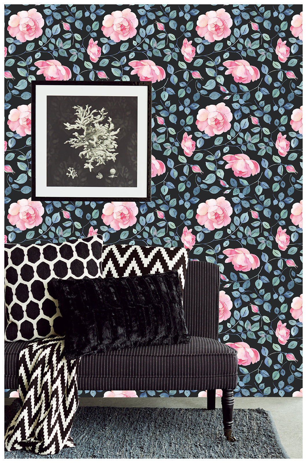 HaokHome 93111 Watercolor Peony Floral Peel and Stick Wallpaper Leaf self adhesive wallpaper