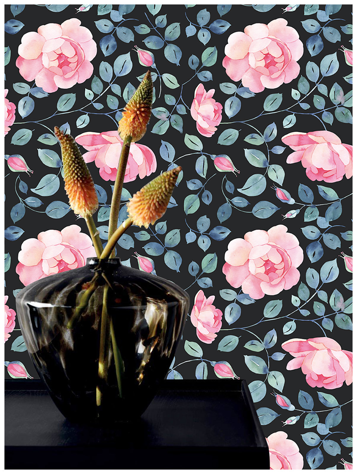 HaokHome 93111 Watercolor Peony Floral Peel and Stick Wallpaper Leaf self adhesive wallpaper