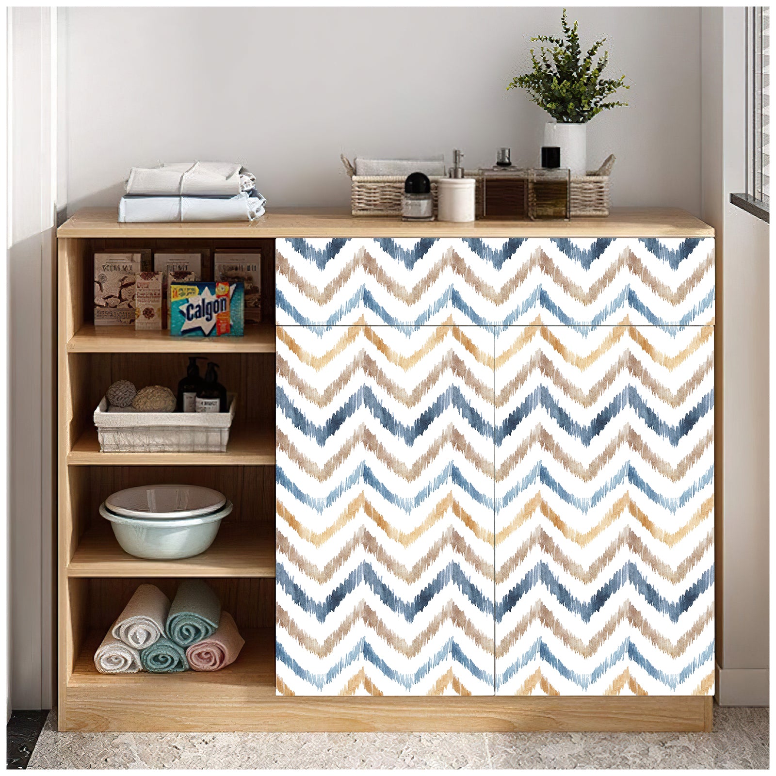 HaokHome 96067 Watercolor Wallpaper Chevron Geometric Self Adhesive Wall Paper Sticker Pull and Stick