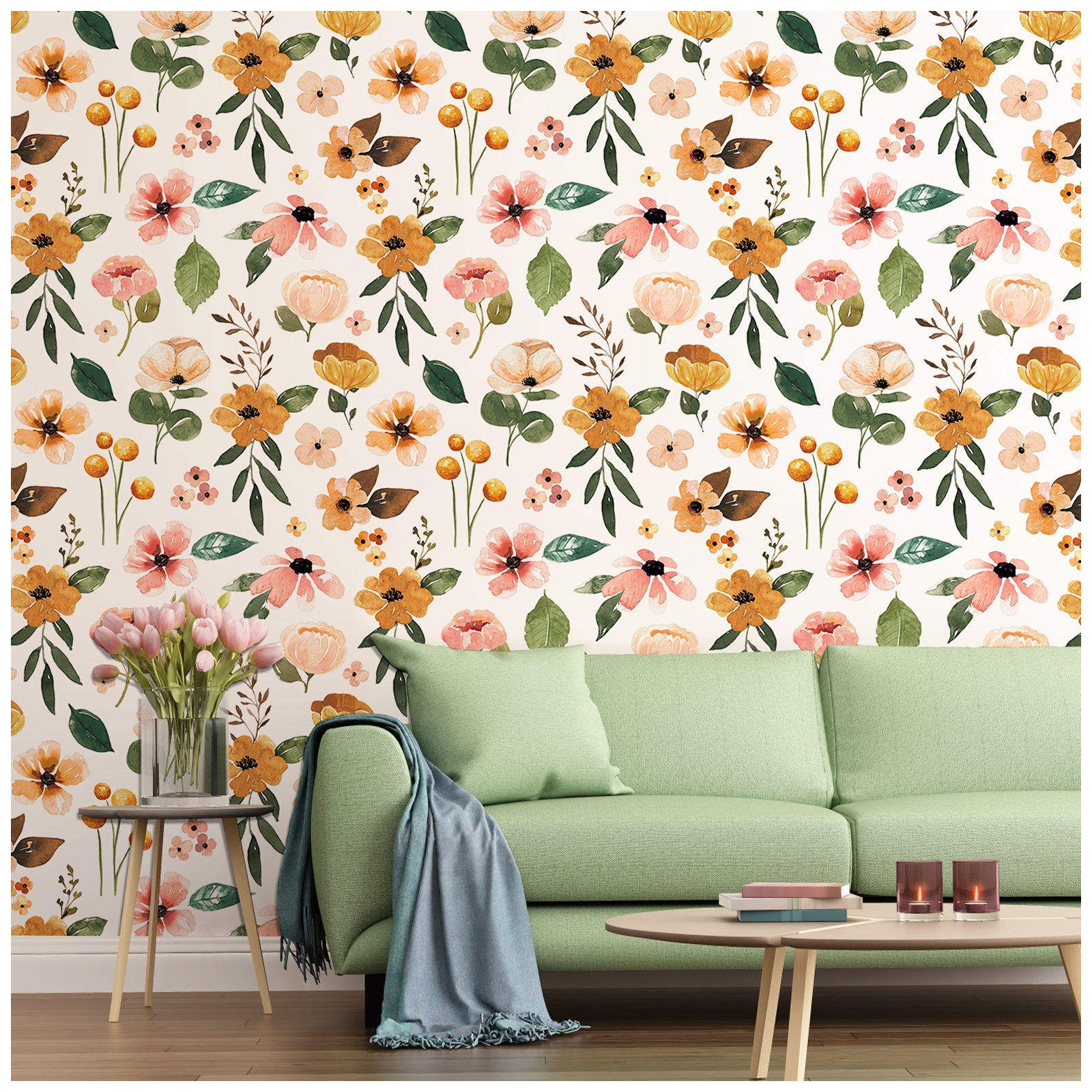 HaokHome 93246-2 White Floral Removable Wallpaper Peel and Stick Cute Flower Leaf Wall Paper Rolls for Walls Self Adhesive Wallpaper