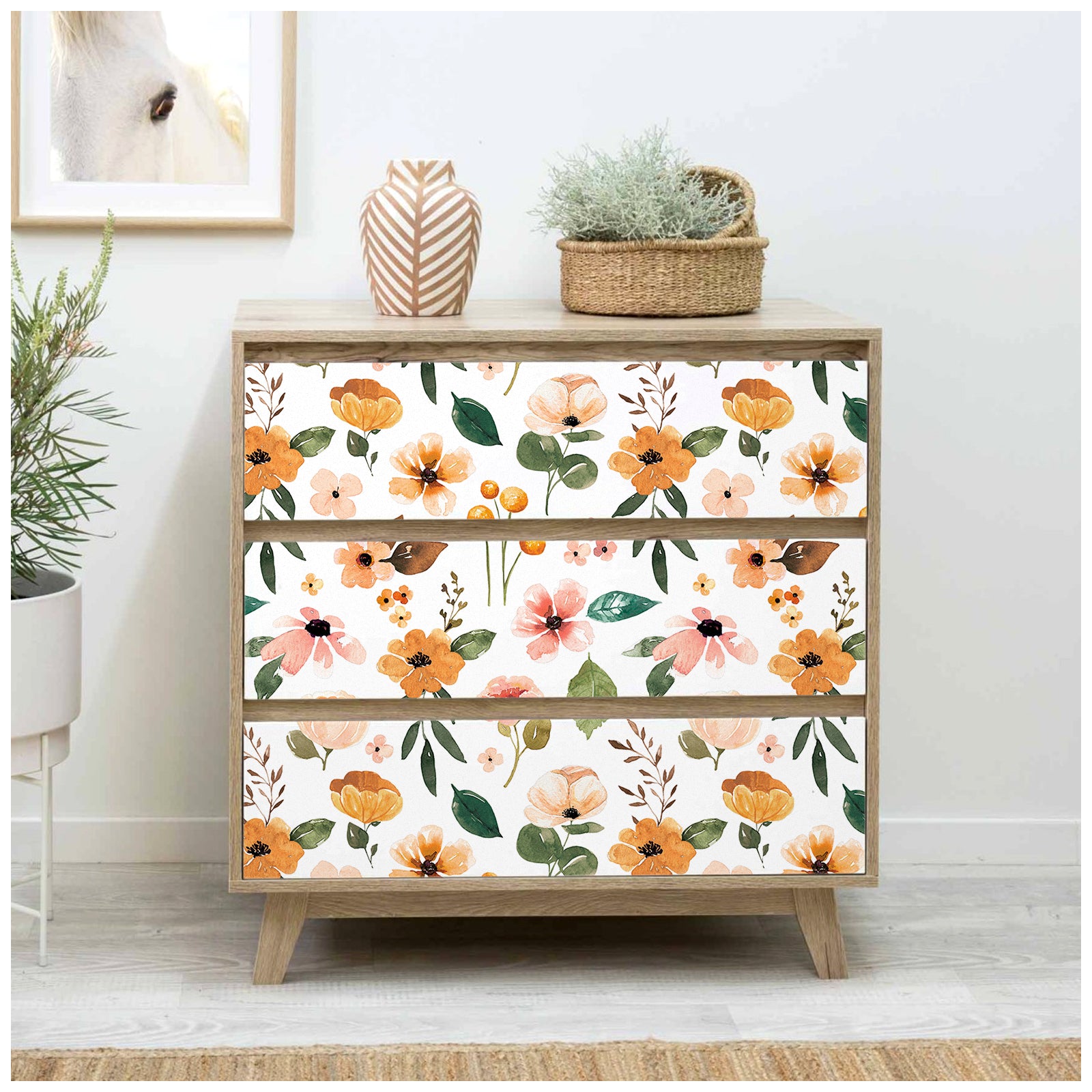 HaokHome 93246-2 White Floral Removable Wallpaper Peel and Stick Cute Flower Leaf Wall Paper Rolls for Walls Self Adhesive Wallpaper