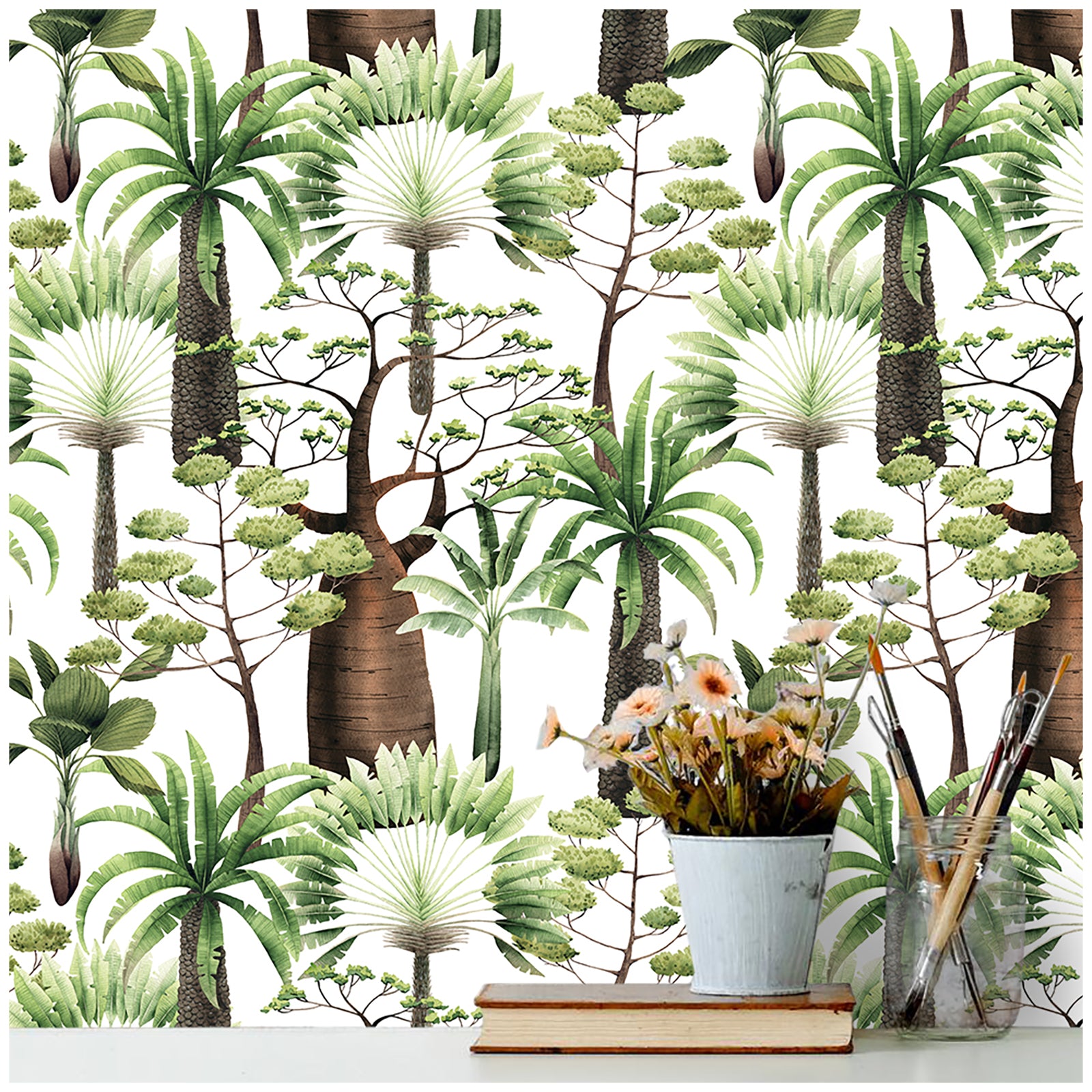 HaokHome 93132 roest Palm Banana Tree Peel and Stick Wallpaper Removable wallpaper