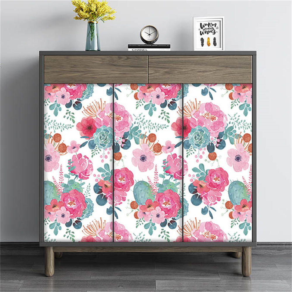 Watercolor Blush Rose & Cactus Peel and Stick Wallpaper, Soft Bright Botanical Decor | HaokHome