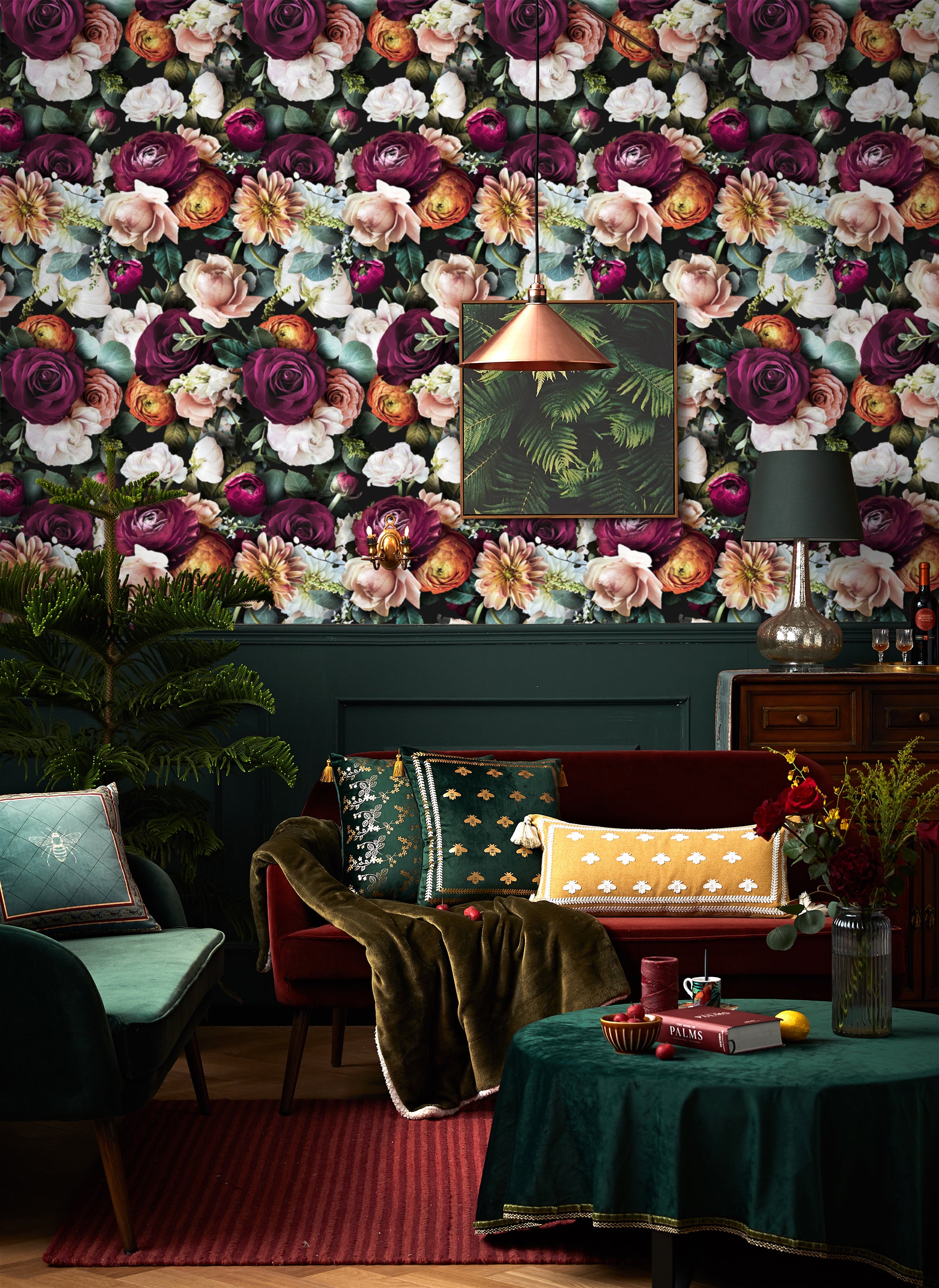 HaokHome Colorful Removable Wallpaper Peel and Stick Bright Flower Bouquet for Home Decor