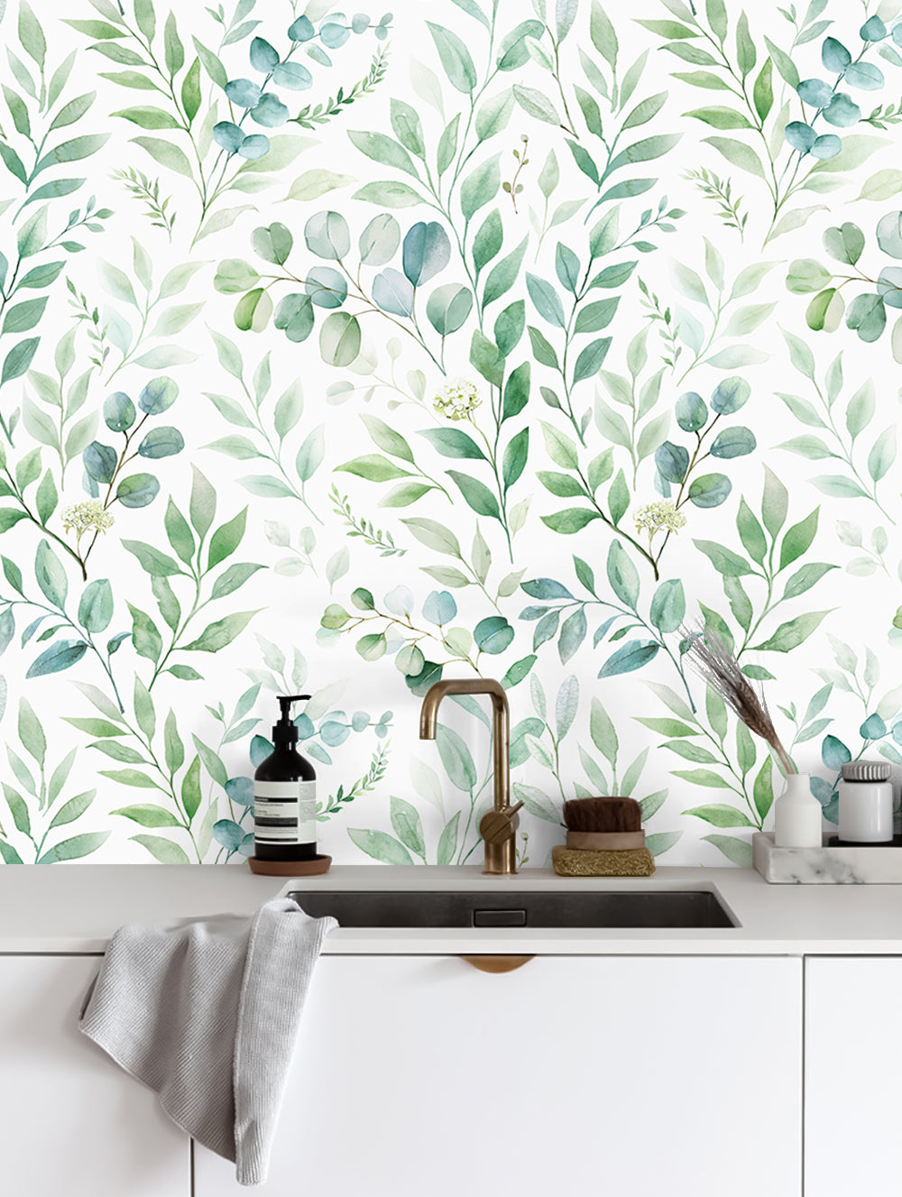 HaokHome Mixed‑Shape Eucalyptus Flower‑Spike Removable Wall Covering