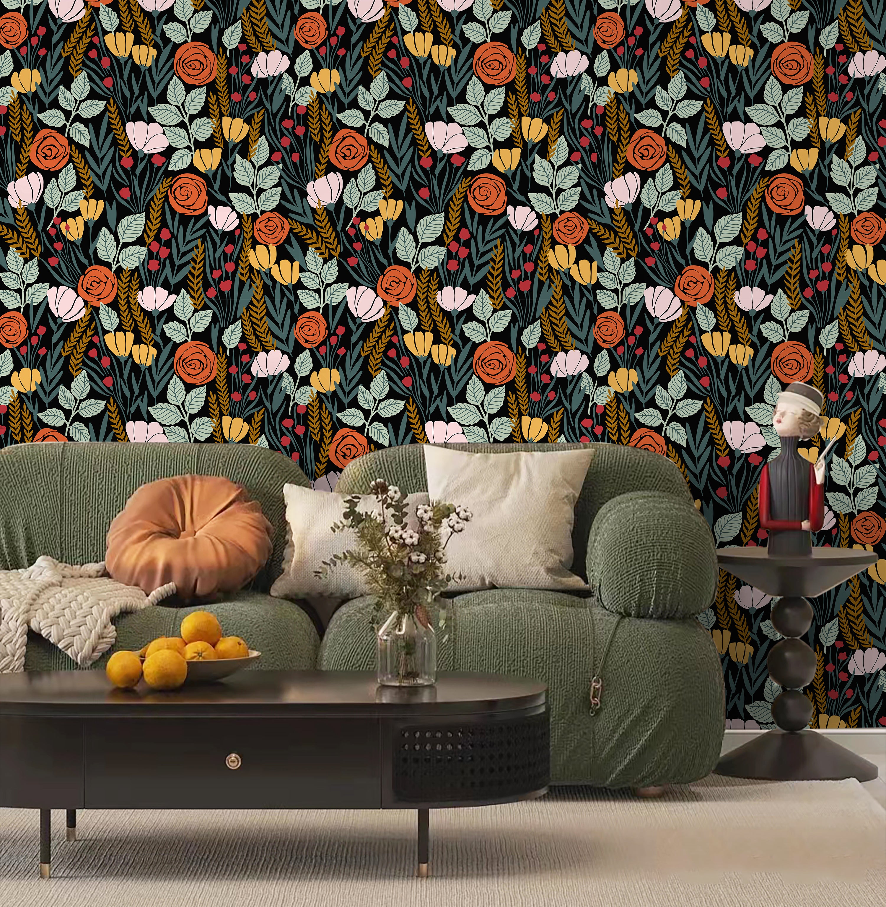 1. `Haokhome retro bold floral peel and stick wallpaper for moody vintage living room accent wall`
2.