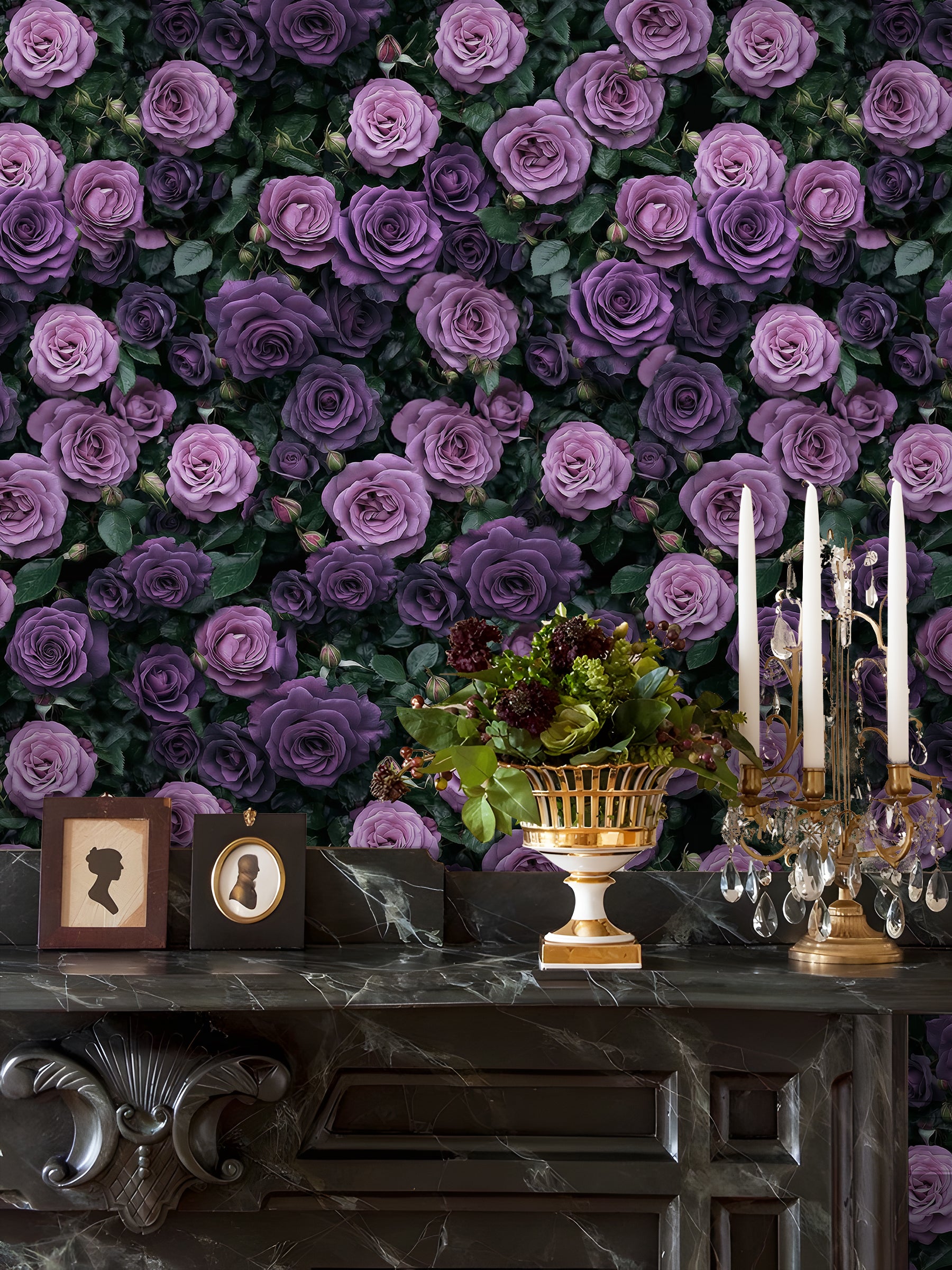 HaokHome Floral Peel and Stick Wallpaper Vintage Purple Rose, Romantic Floral Removable Self Adhesive Peel and Stick Wallpaper for Bedroom Living Room
