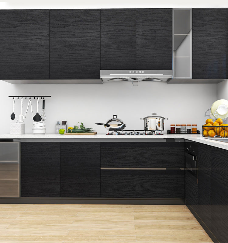 HaokHome Solid Black Wood Peel and Stick Wallpaper, Rustic Real Wood Texture Shiplap Wall Paper for Countertop, Cabinet, Bathroom, Bedroom Surfaces
