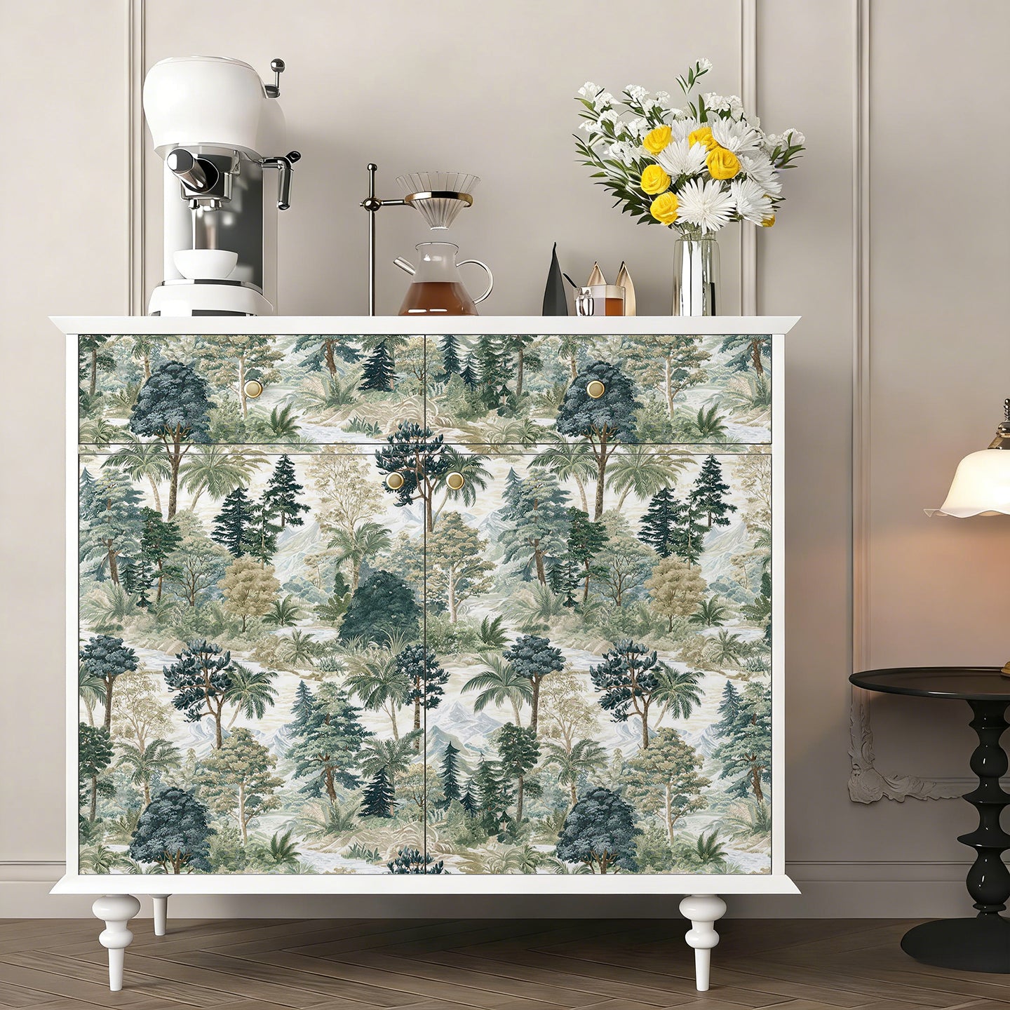 HaokHome Peel and Stick Wallpaper Soft Watercolor Forest Wall Mural Removable Self Adhesive Gentle Tree Wallpaper