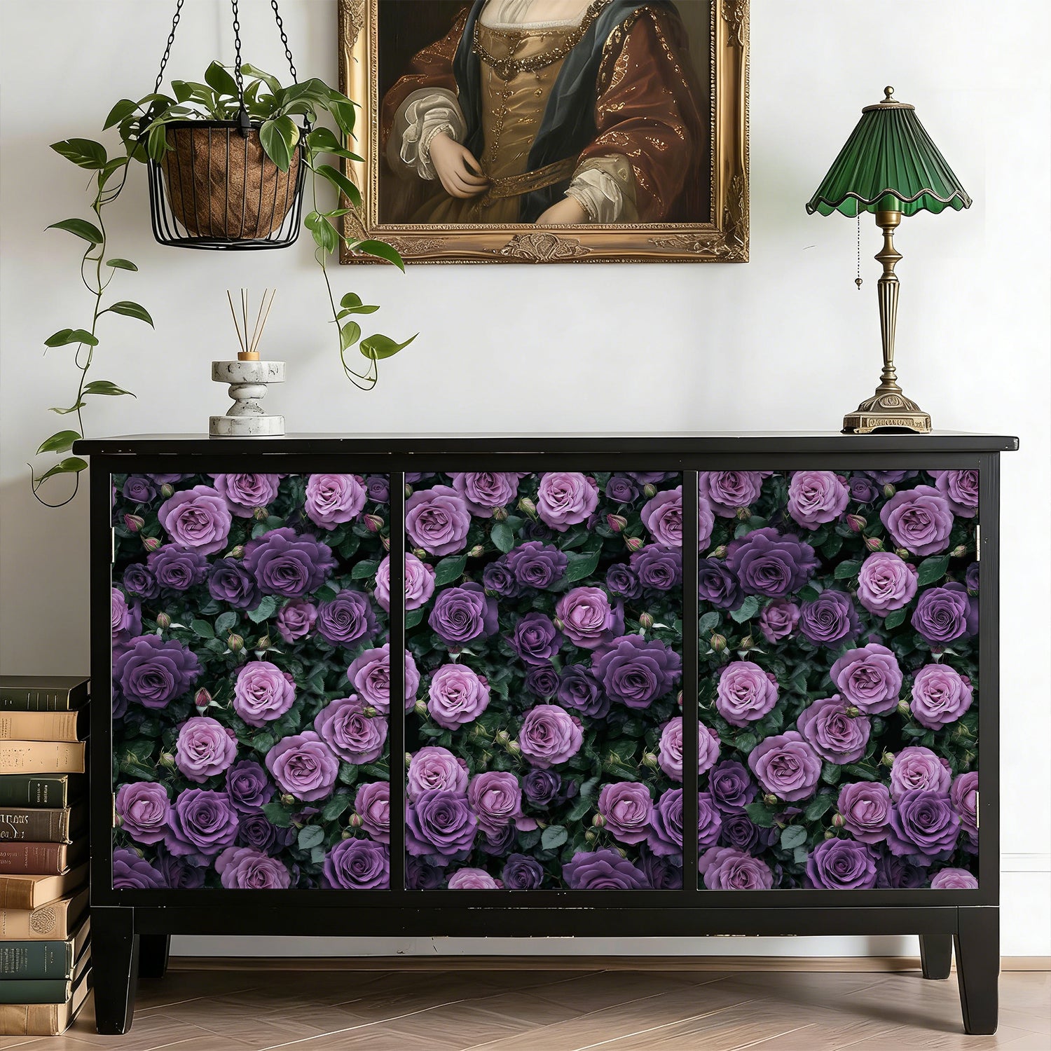 HaokHome Floral Peel and Stick Wallpaper Vintage Purple Rose, Romantic Floral Removable Self Adhesive Peel and Stick Wallpaper for Bedroom Living Room