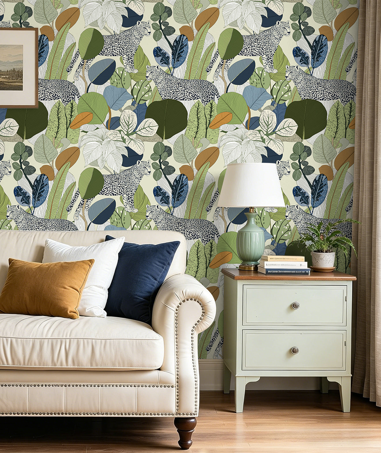 HaokHome Floral Peel and Stick Wallpaper Boho Leopard Tropical Botanical, Muted Color Leaf Removable Self Adhesive Vinyl Contact Paper for Living Room & Bedroom