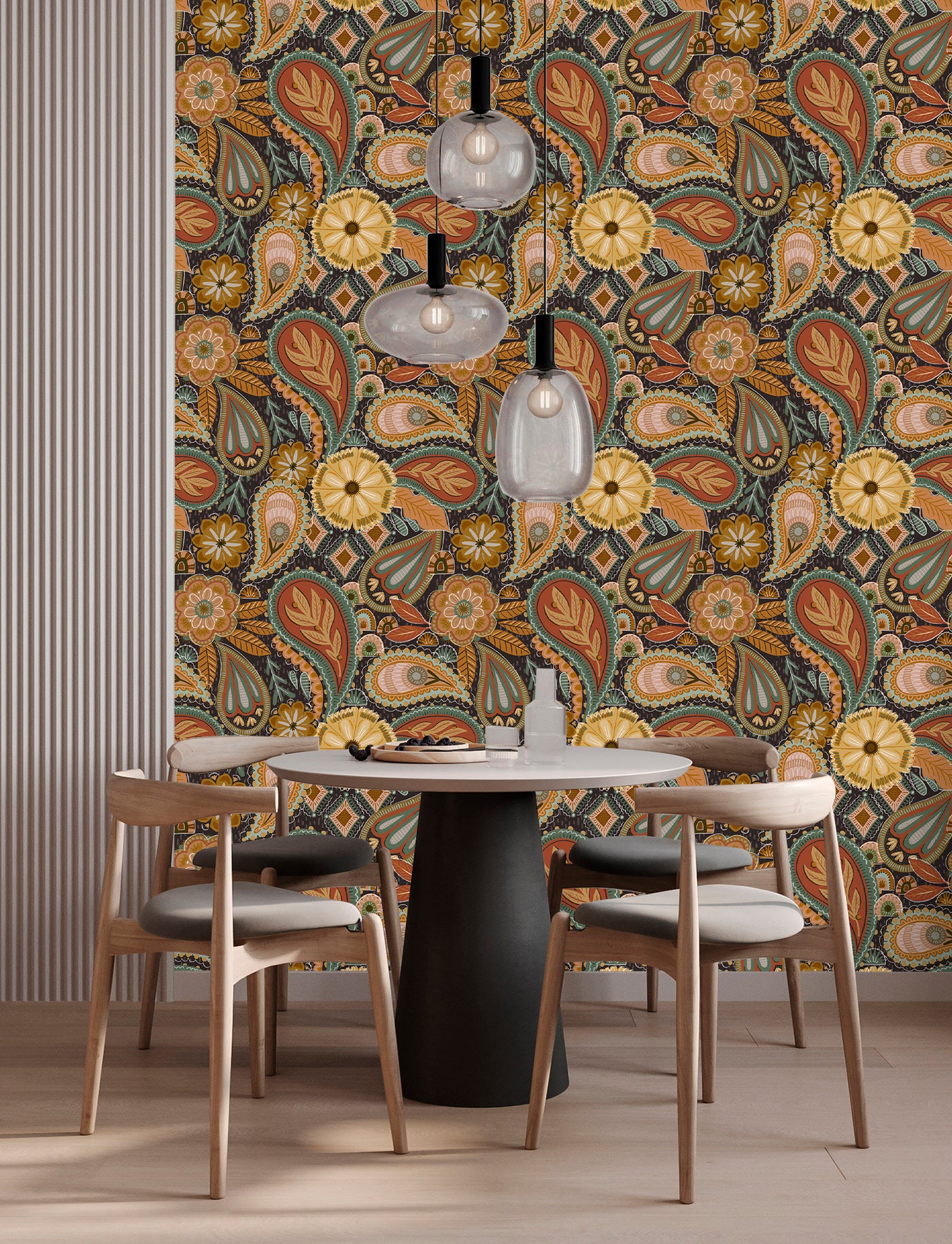 HaokHome Wallpaper Peel and Stick Floral Boho Brown/PeachPuff/Green Retro Wall Decor Bathroom Removable Mural