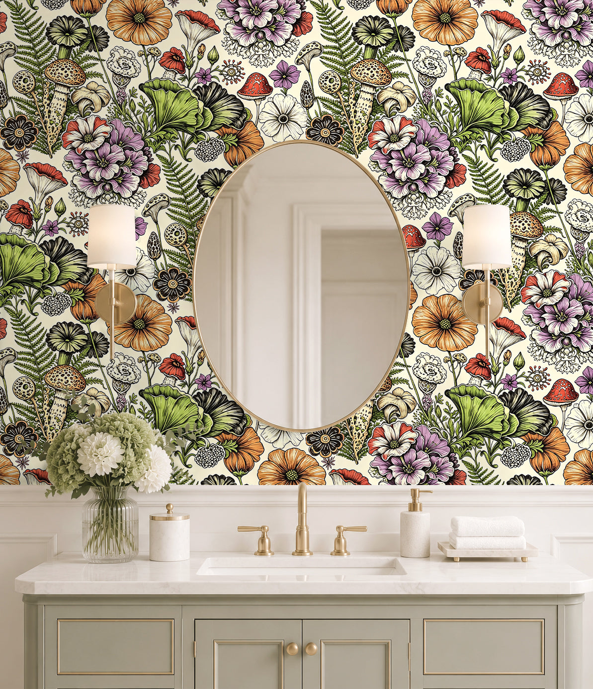 HaokHome Refresh Accent Wall Vintage Mushroom Floral Peel and Stick Wallpaper