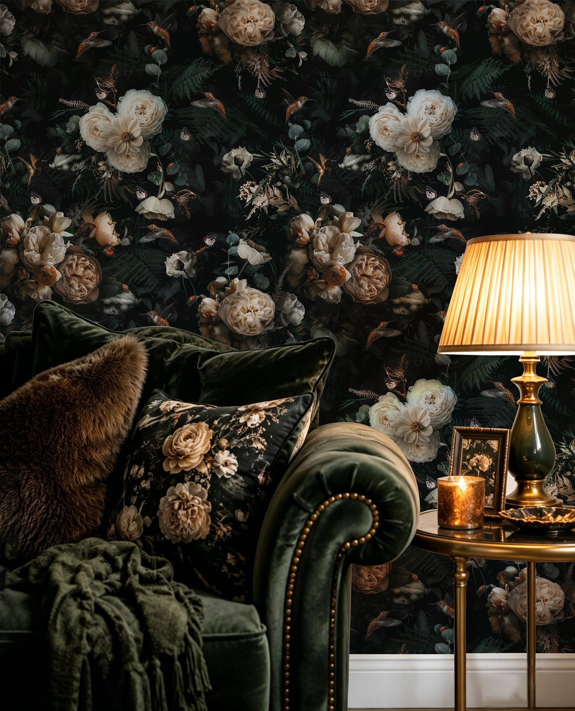 HaokHome Peel and Stick Boho Wallpaper Removable Vintage Black Floral Contact Paper for Cabinet Accent Wall