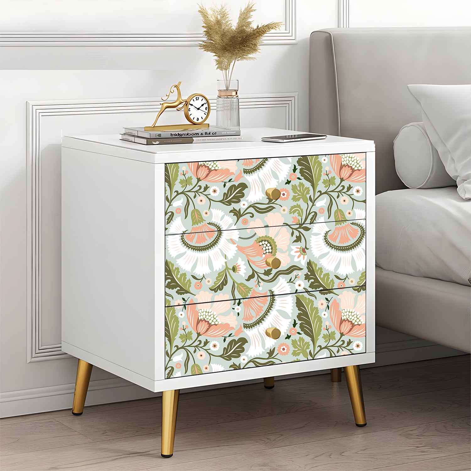 HaokHome Soft Folk Floral Peel and Stick Wallpaper, Mint Green & Blush Pink Removable Wallpaper for Nursery