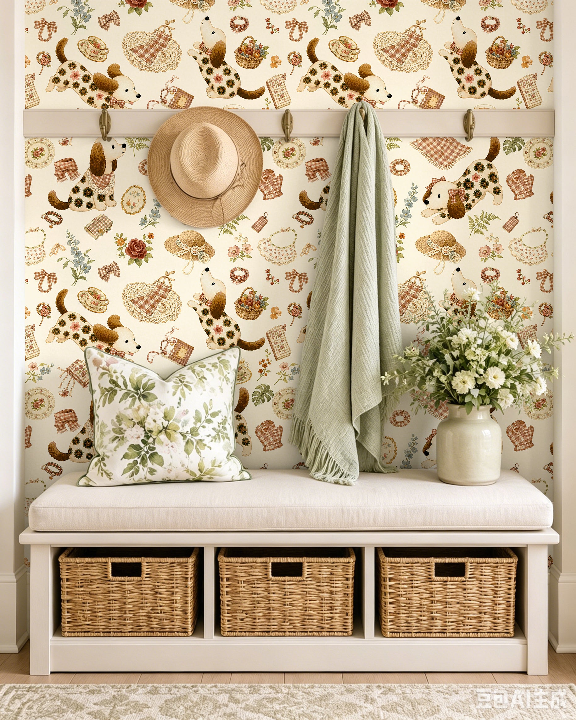 HaokHome Cottagecore Dachshund Dog Tea Party Peel and Stick Wallpaper