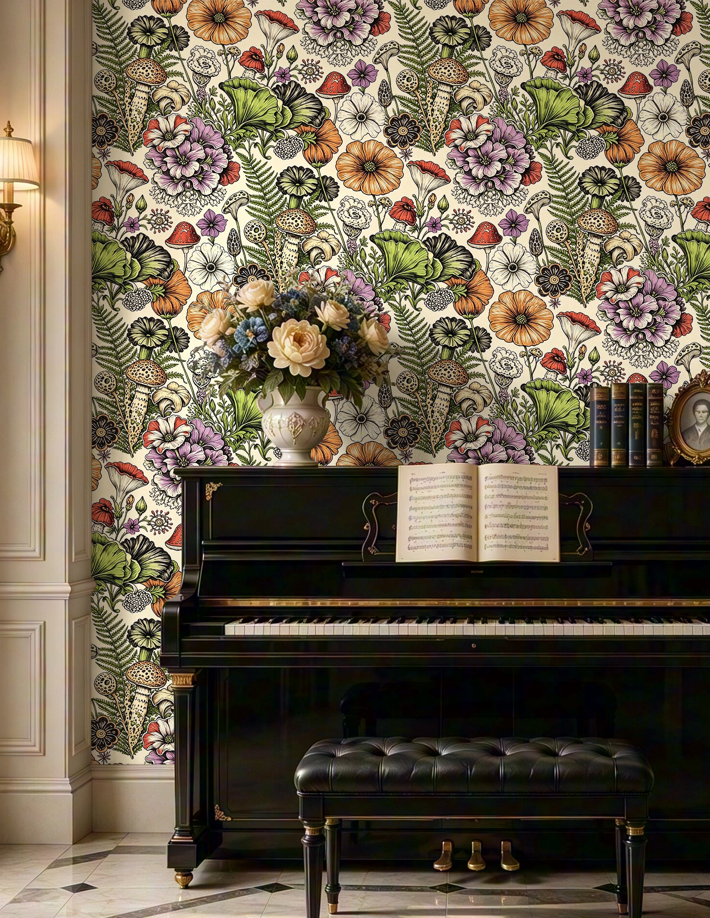 HaokHome Refresh Accent Wall Vintage Mushroom Floral Peel and Stick Wallpaper