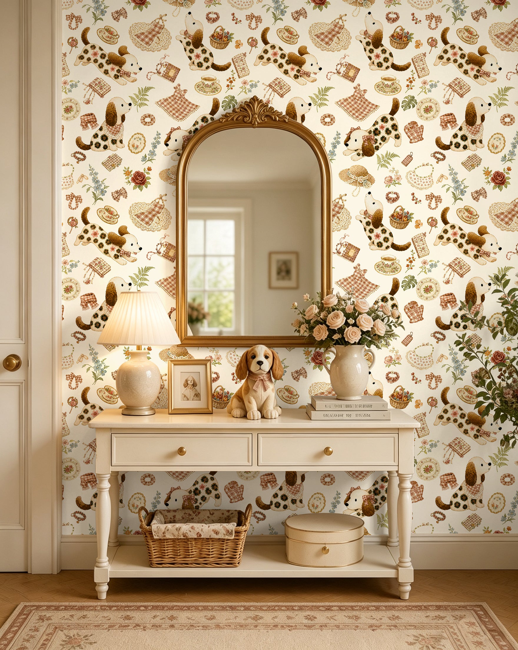 HaokHome Cottagecore Dachshund Dog Tea Party Peel and Stick Wallpaper