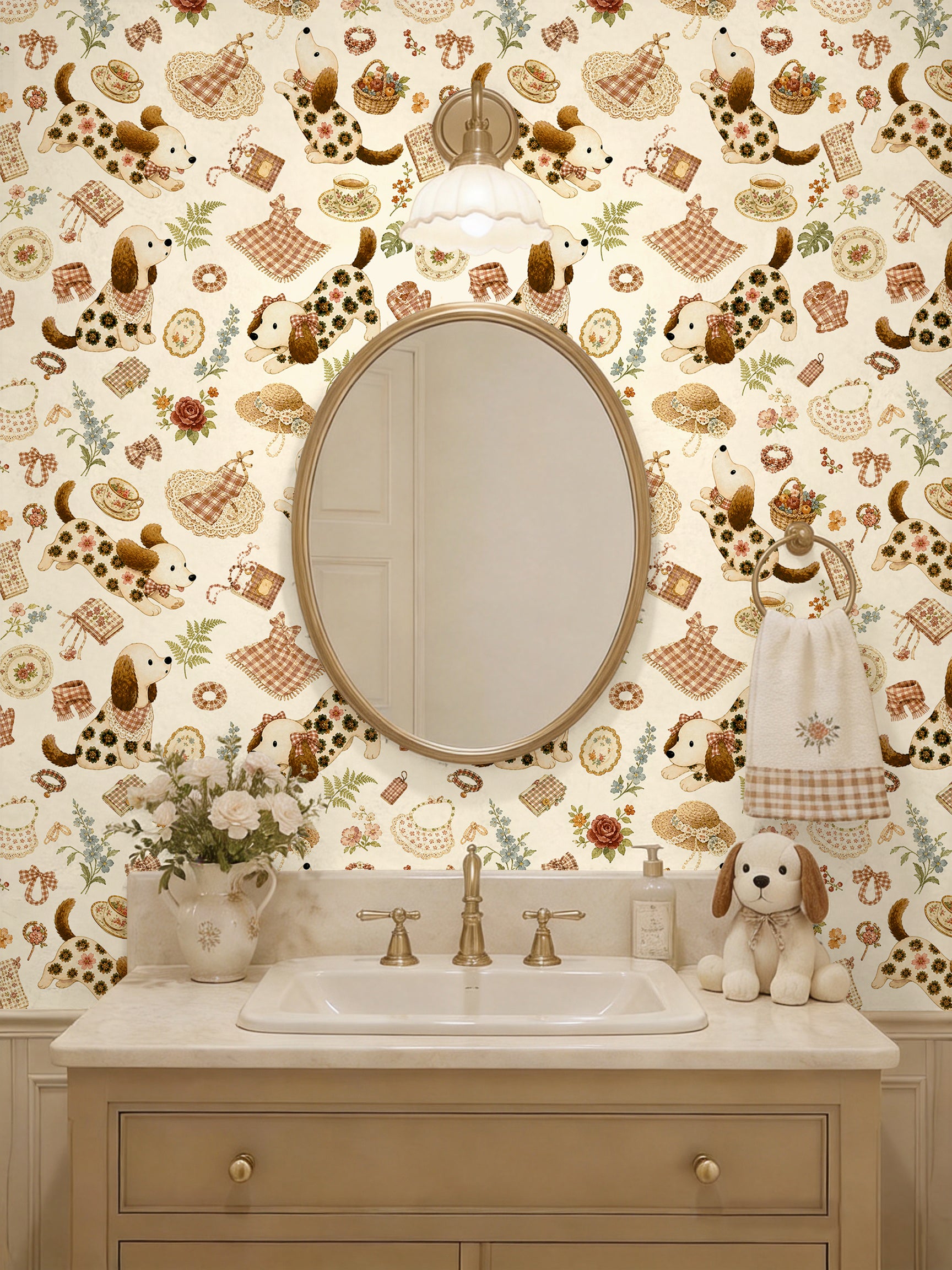 HaokHome Cottagecore Dachshund Dog Tea Party Peel and Stick Wallpaper