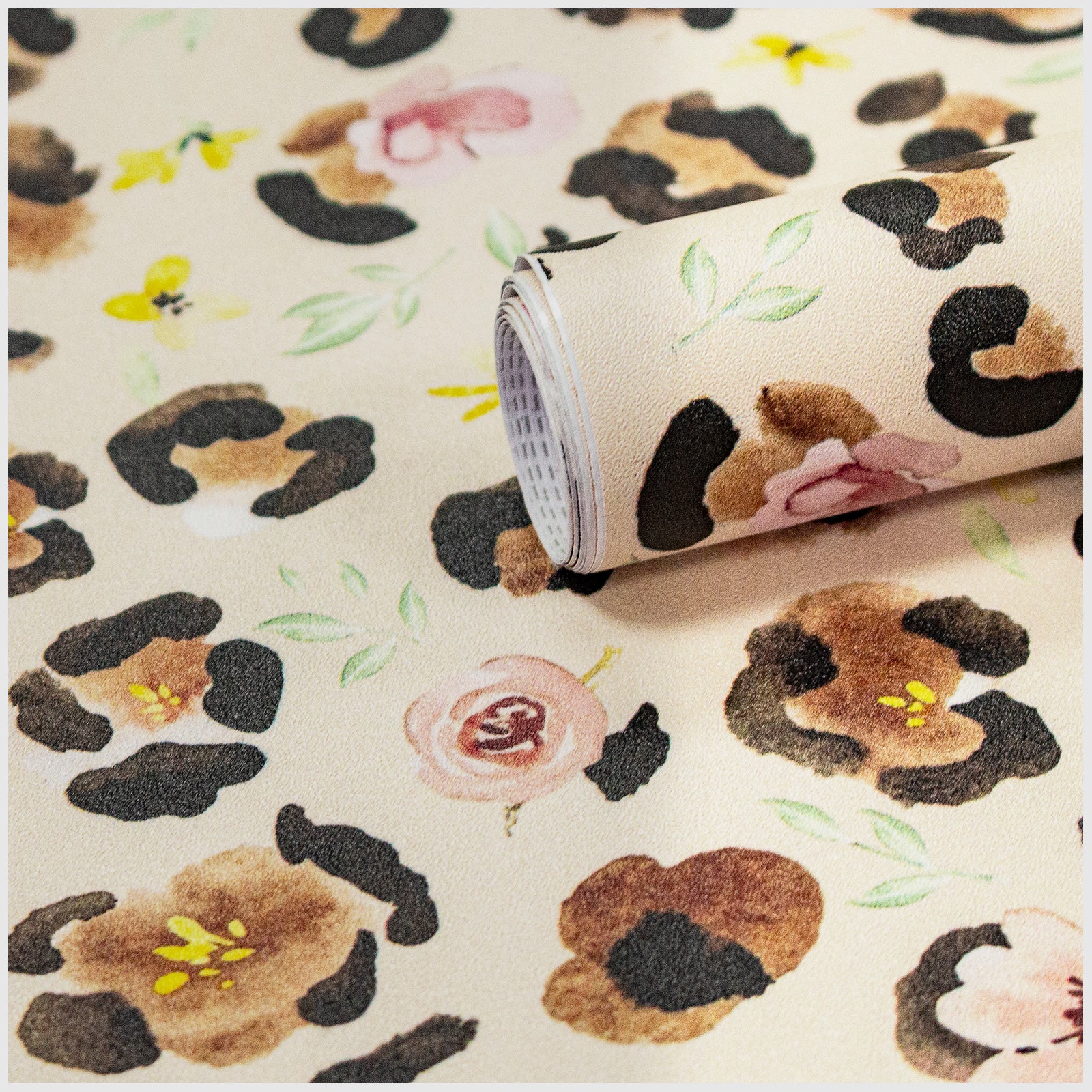 HaokHome Peel and Stick Wallpaper Watercolor Leopard Print Floral Wall Mural Removable Self Adhesive Soft Botanical Wallpaper