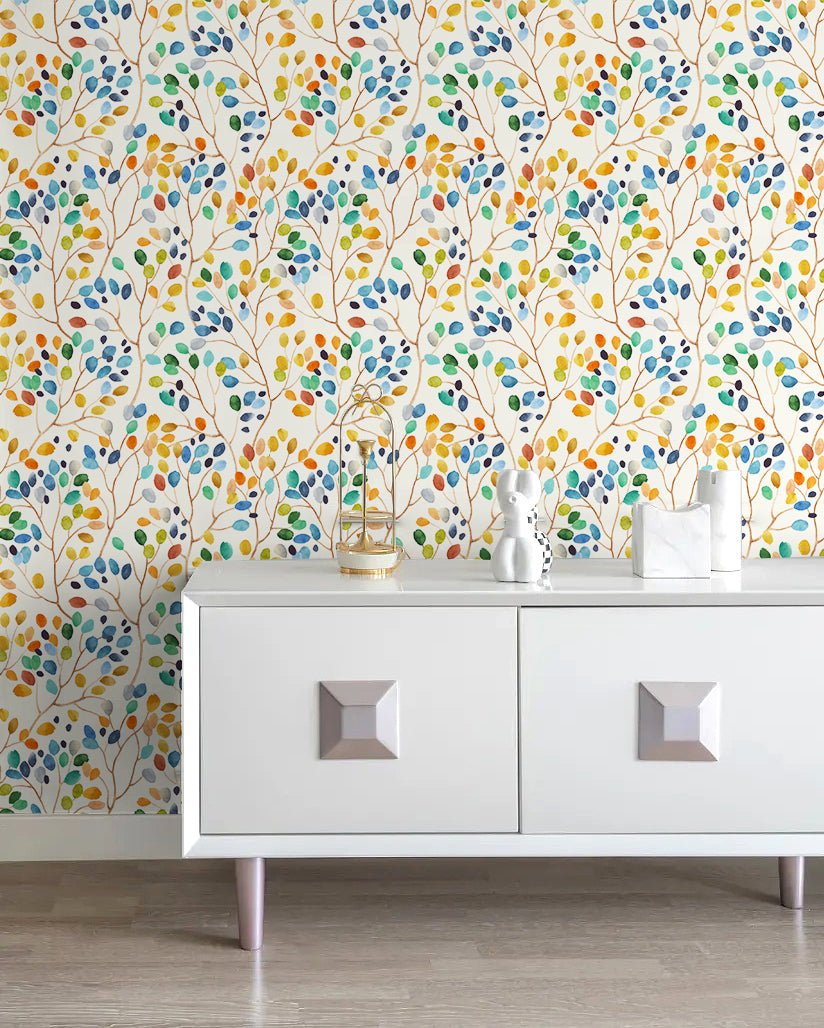 HaokHome Floral Peel and Stick Wallpaper Colorful Forest Leaf Beige Removable Contact Paper for Walls