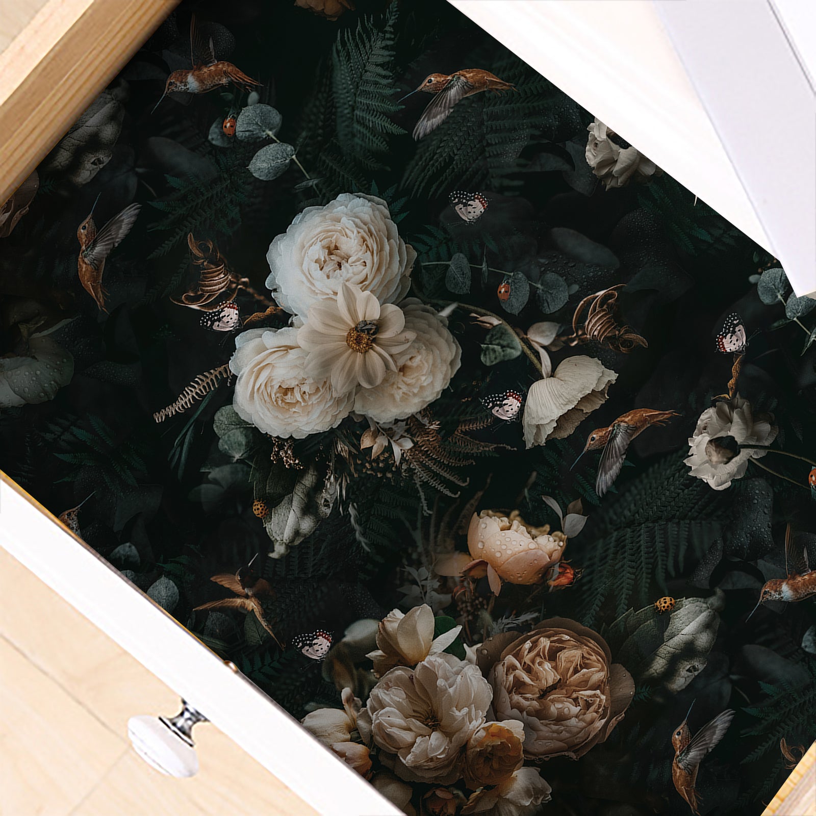 HaokHome Peel and Stick Boho Wallpaper Removable Vintage Black Floral Contact Paper for Cabinet Accent Wall