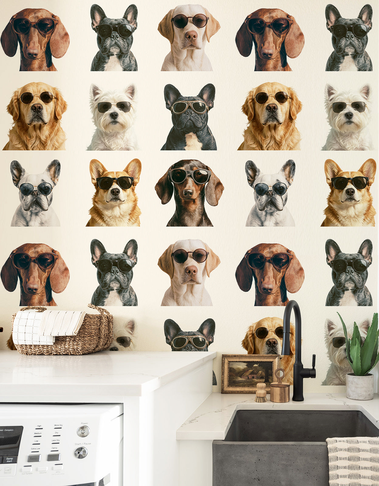 HaokHome Peel and Stick Wallpaper Cool Dog Sunglasses Wall Mural Removable Self Adhesive Whimsical Pet Wallpaper