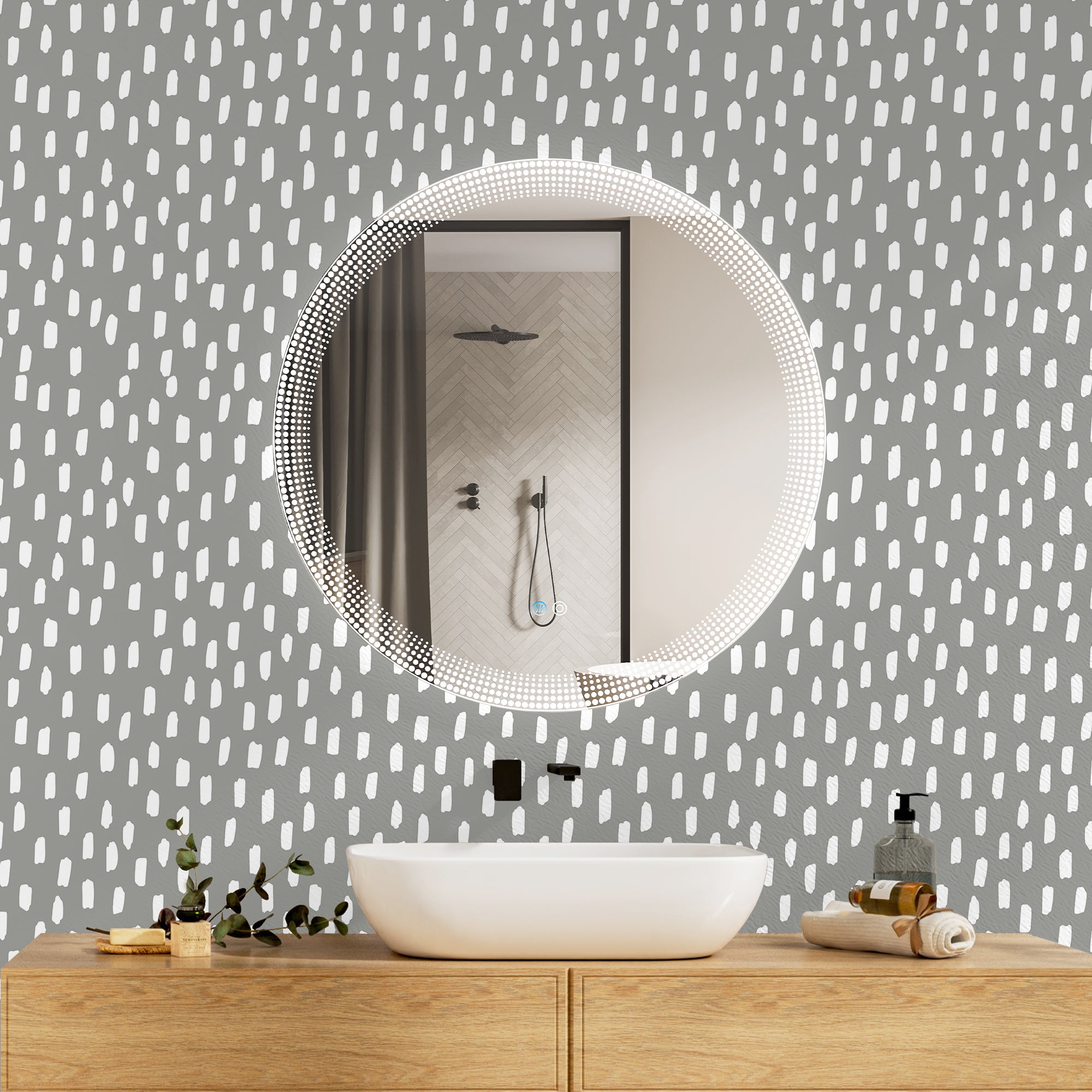 Grey White Brush Dot Wallpaper – Neutral Scandinavian Minimalist Print