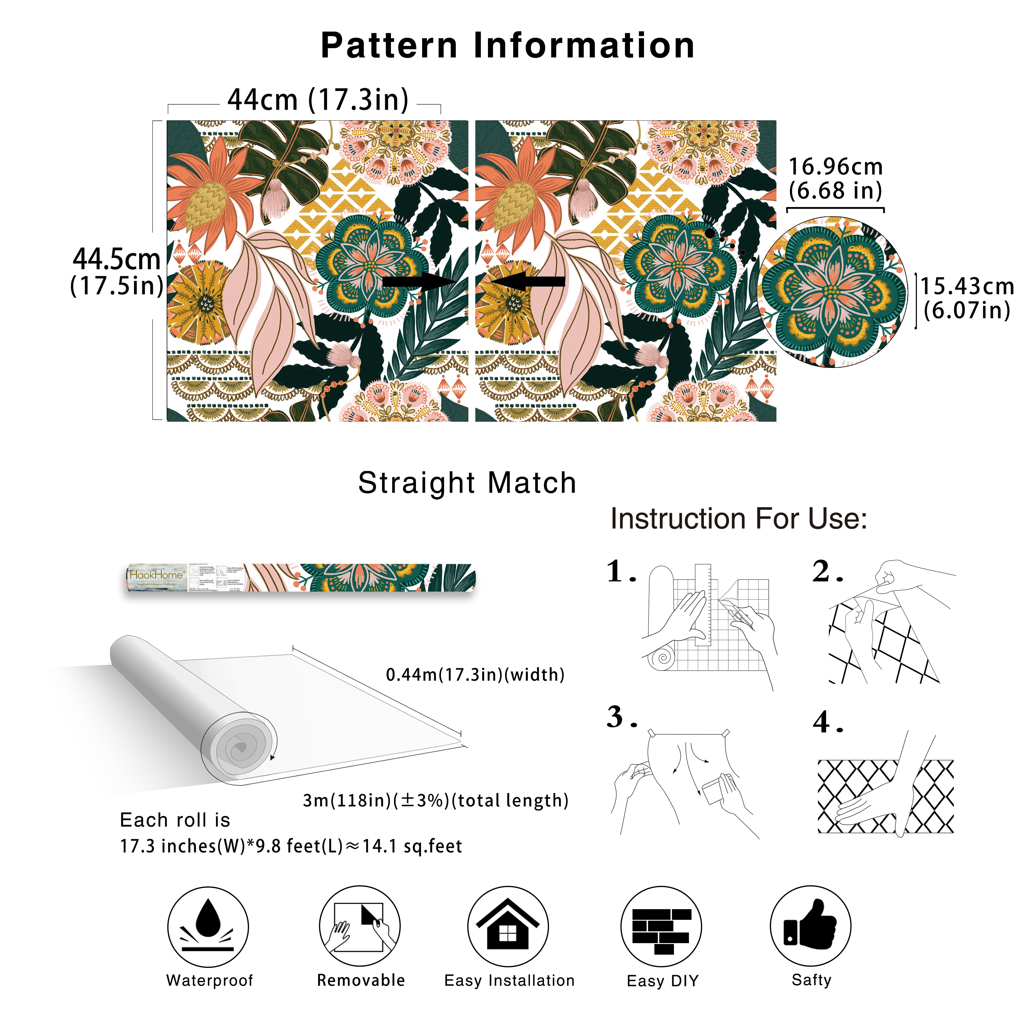 HaokHome Geometric Floral Wallpaper – Bold Tropical Flowers with Geometric Patterns in Warm Tones