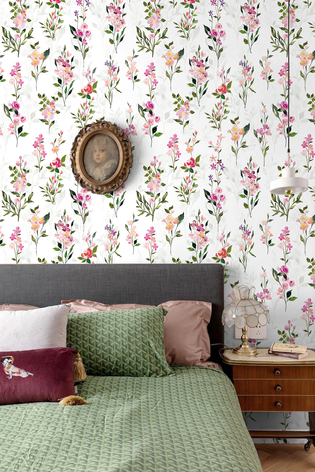 HaokHome Watercolor Wildflower Removable Self‑Adhesive Wall Covering, Pink Purple Botanical Peel and Stick Wallpaper