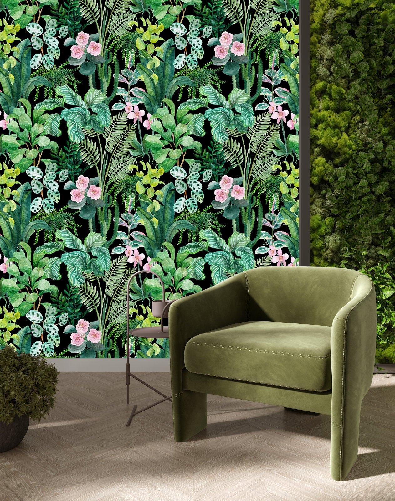 HaokHome Moody & Bright Tropical Jungle Peel and Stick Wallpaper, Watercolor Botanical Greenery Removable Self Adhesive Wallpaper for Bedroom & Bathroom