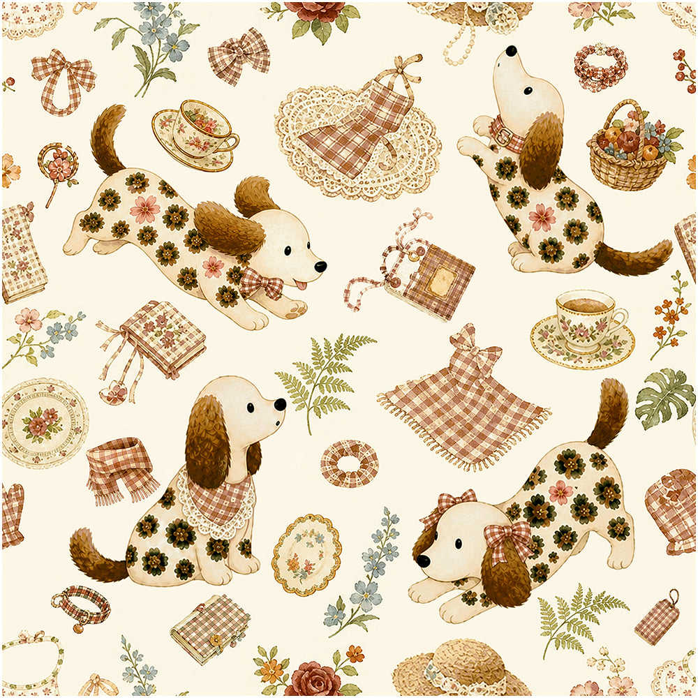 HaokHome Cottagecore Dachshund Dog Tea Party Peel and Stick Wallpaper
