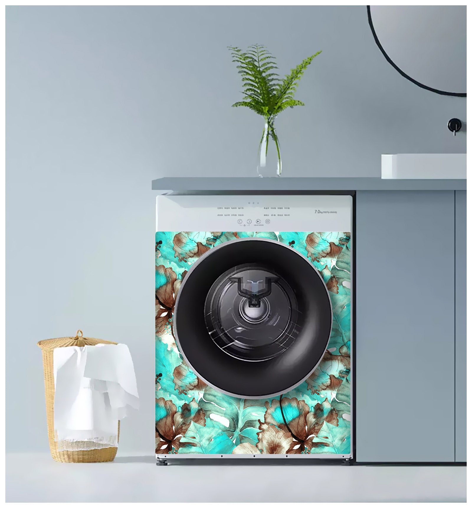HaokHome Teal Turquoise Sepia Brown Watercolor Monstera Palm Removable Wall Covering