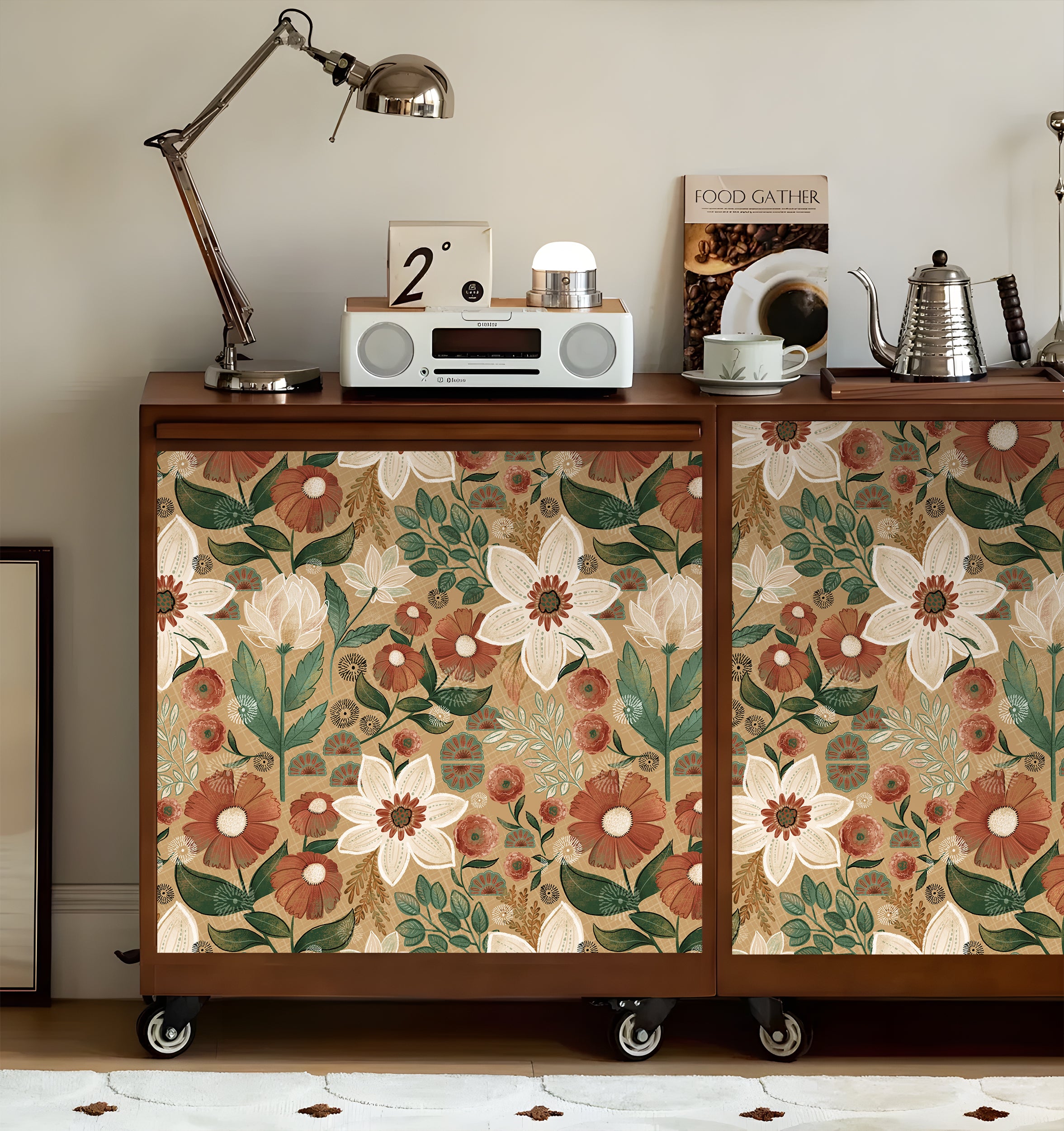 HaokHome Wallpaper Peel and Stick Vintage Floral Brown/Beige/Green Botanical Wall Decor Removable Mural