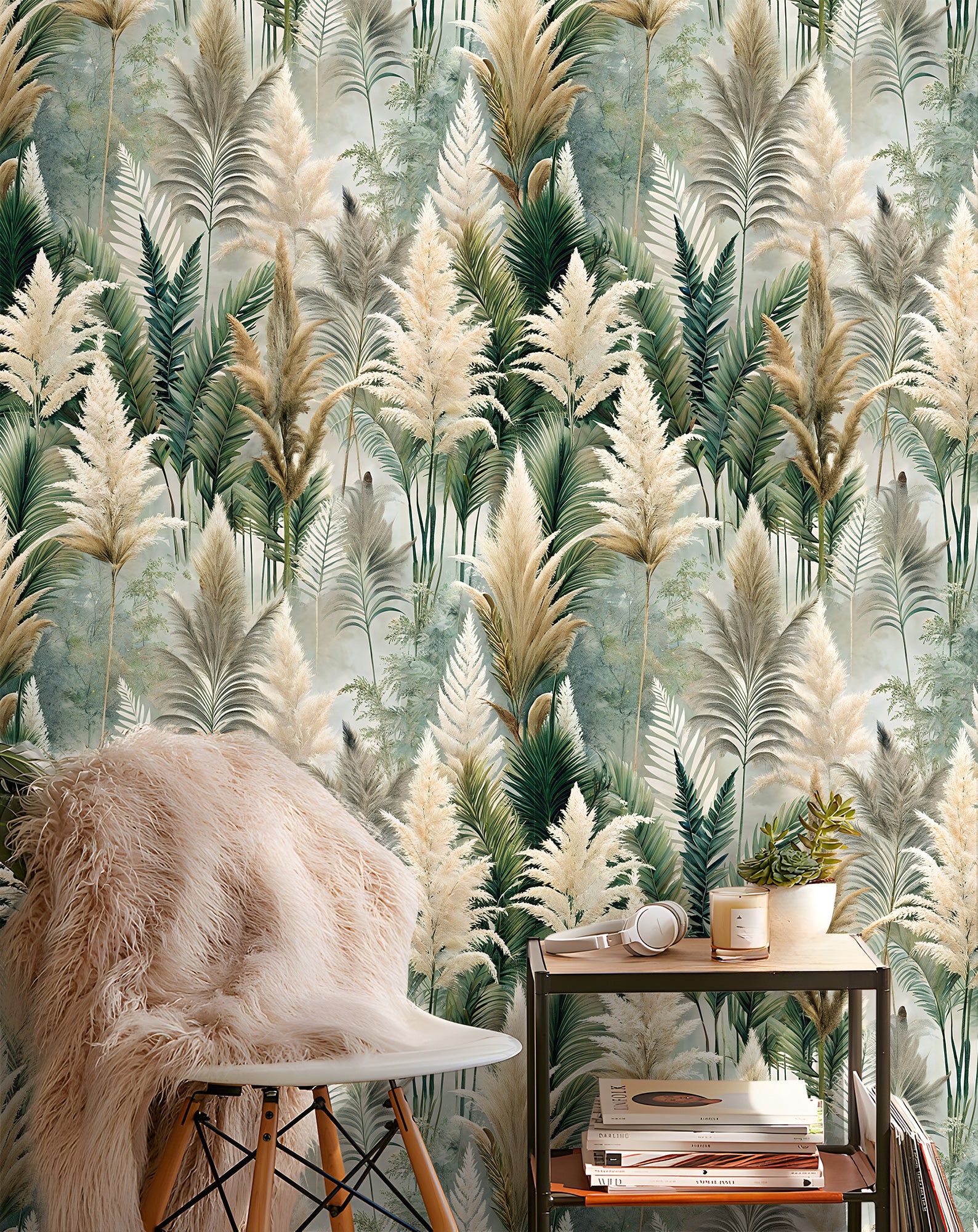 HaokHome Elegant Tropical Plants and Reed Wallpaper Natural Artistic Home Decor