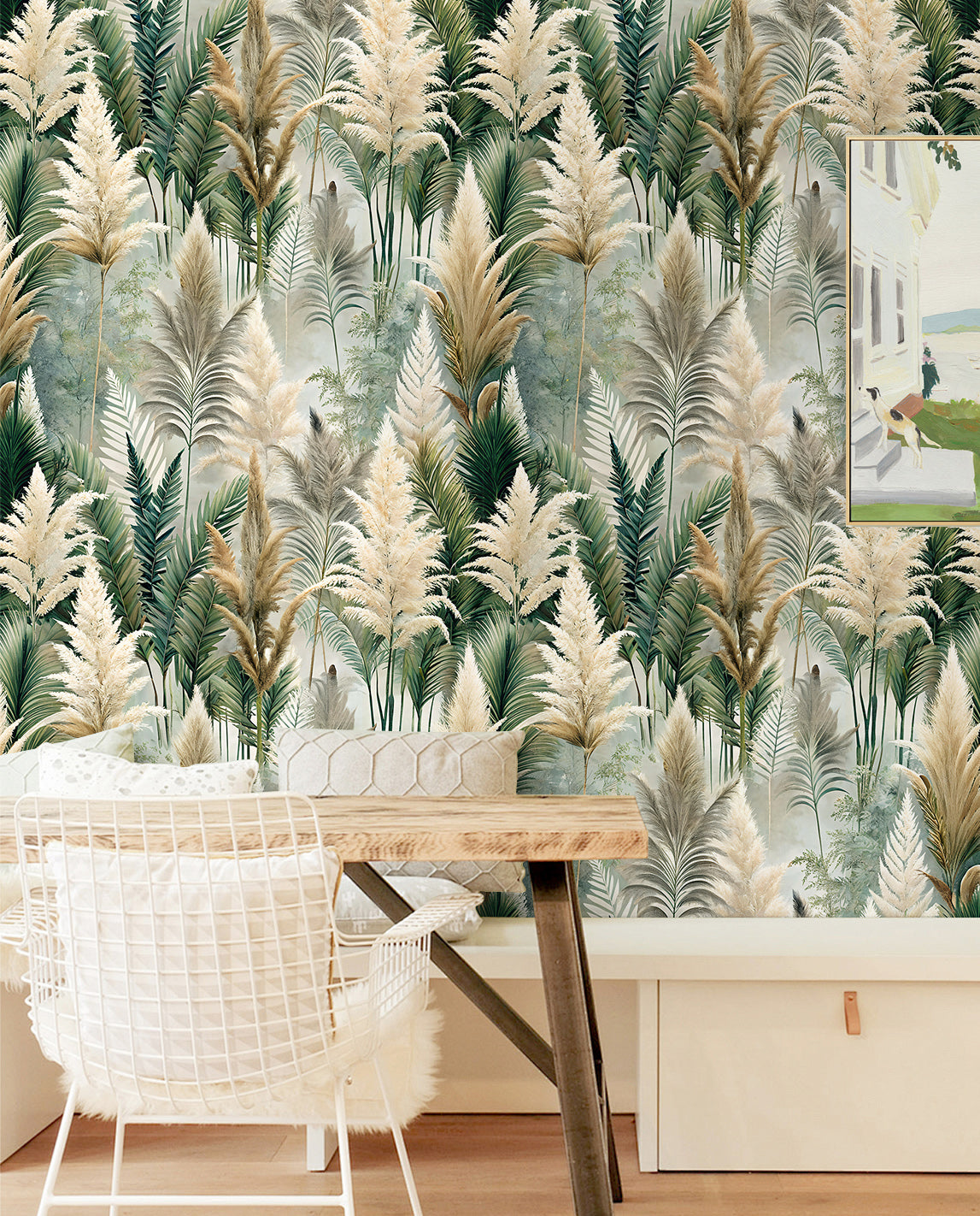 HaokHome Elegant Tropical Plants and Reed Wallpaper Natural Artistic Home Decor