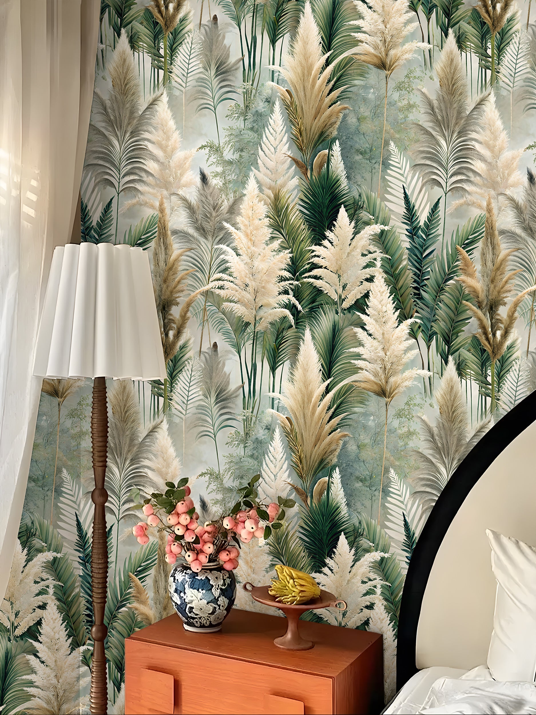 HaokHome Elegant Tropical Plants and Reed Wallpaper Natural Artistic Home Decor