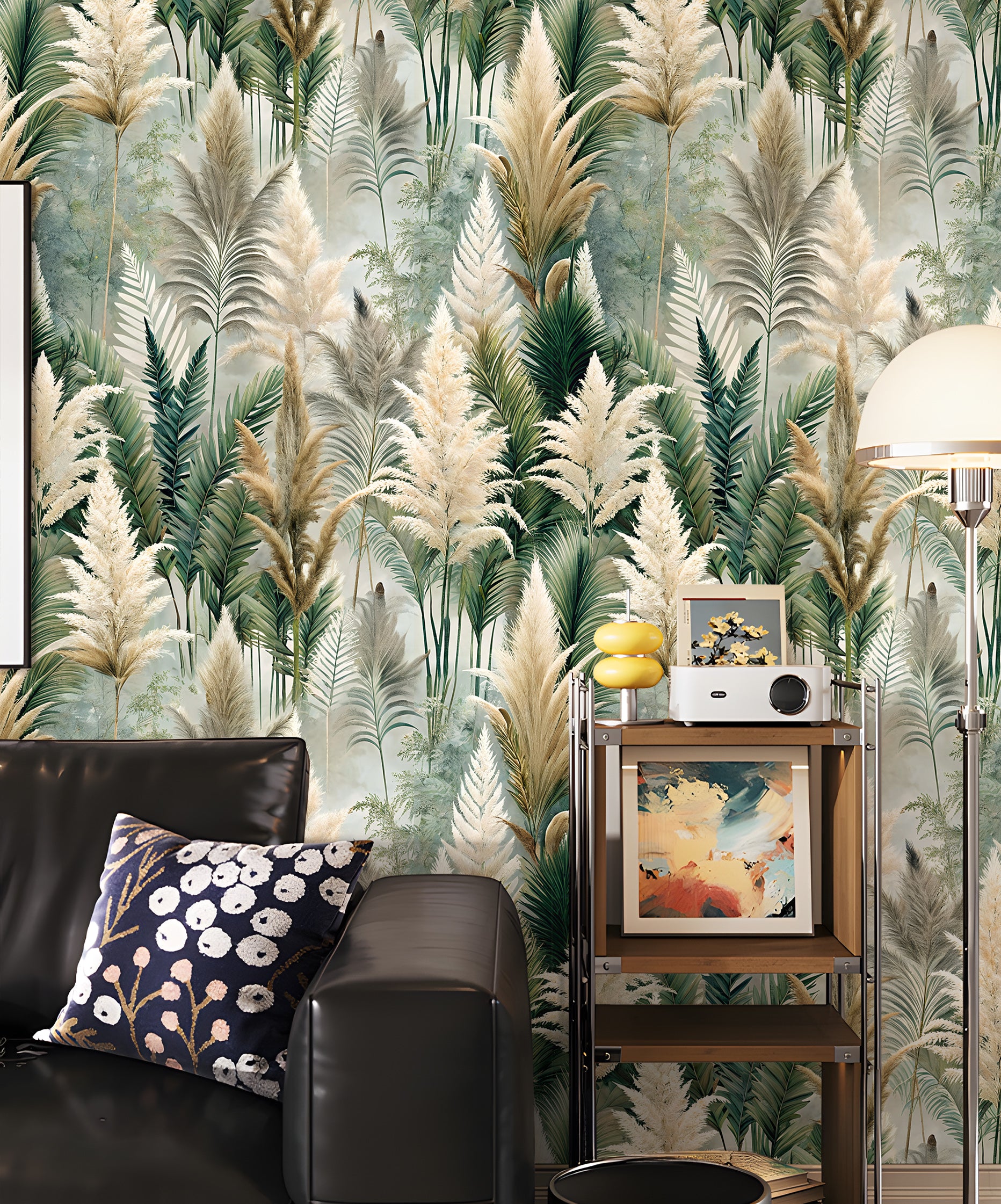 HaokHome Elegant Tropical Plants and Reed Wallpaper Natural Artistic Home Decor