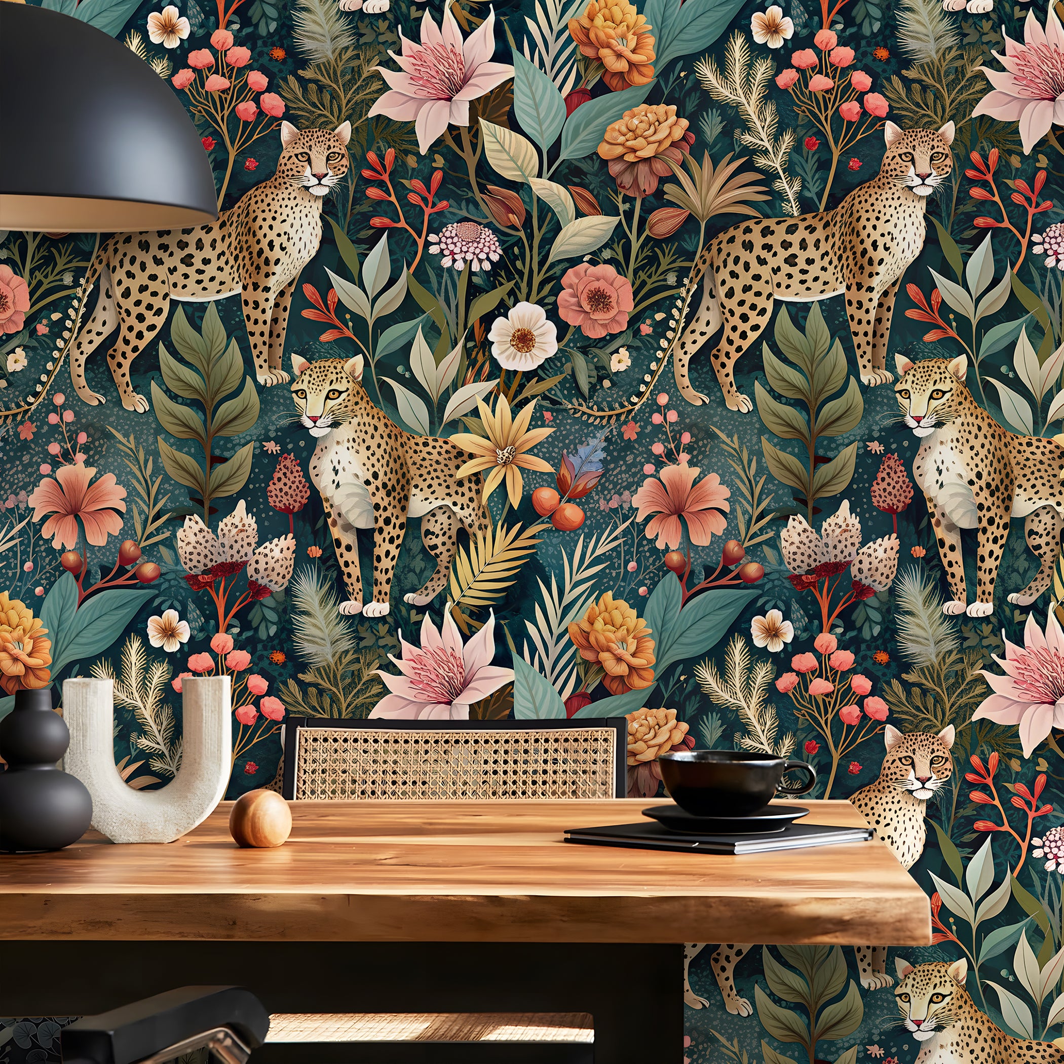 HaokHome Tropical Leopard Animal Forest Peel and Stick Wallpaper - Removable Vinyl DIY Decor