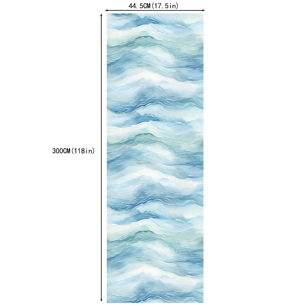HaokHome Ebb and Flow Sea Wave Ripple Blue Peel and Stick Wallpaper