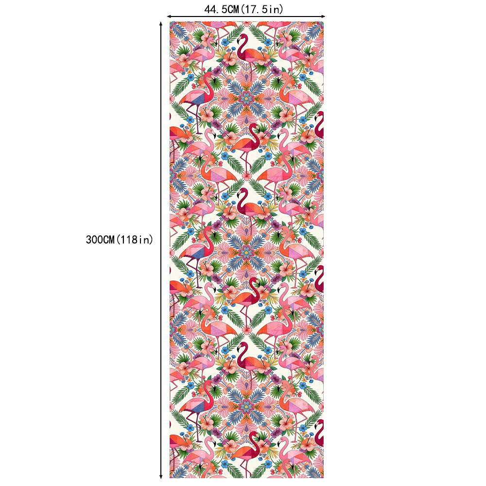 HaokHome Peel and Stick Wallpaper Colorful Flamingo Mandala Tropical Removable Wall Decor with Geometric Floral Pattern for Bright Boho Room
