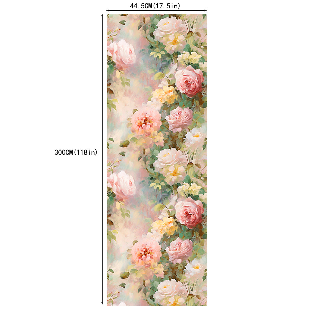 HaokHome Soft Oil Painting Rose Peel and Stick Wallpaper, Light Pastel Floral Removable Wallpaper, Cozy Bedroom Makeover