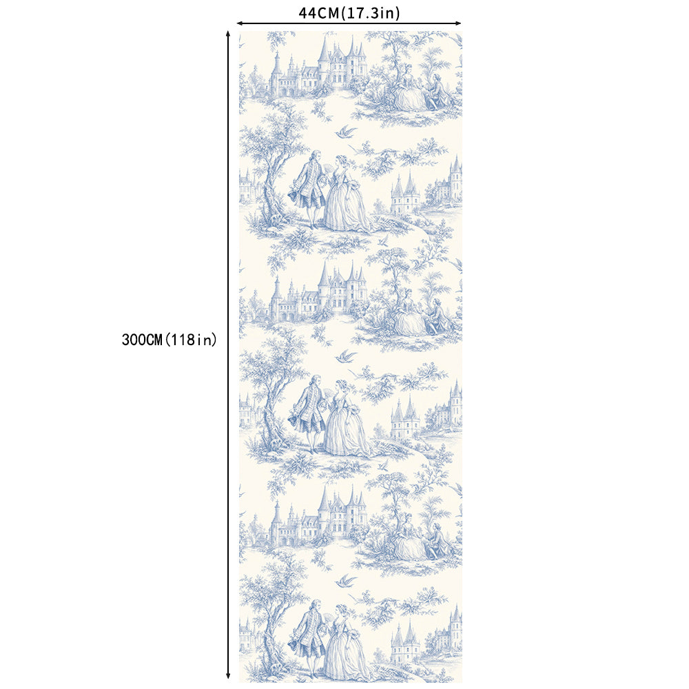 Blue Toile de Jouy Vintage Castle Wallpaper