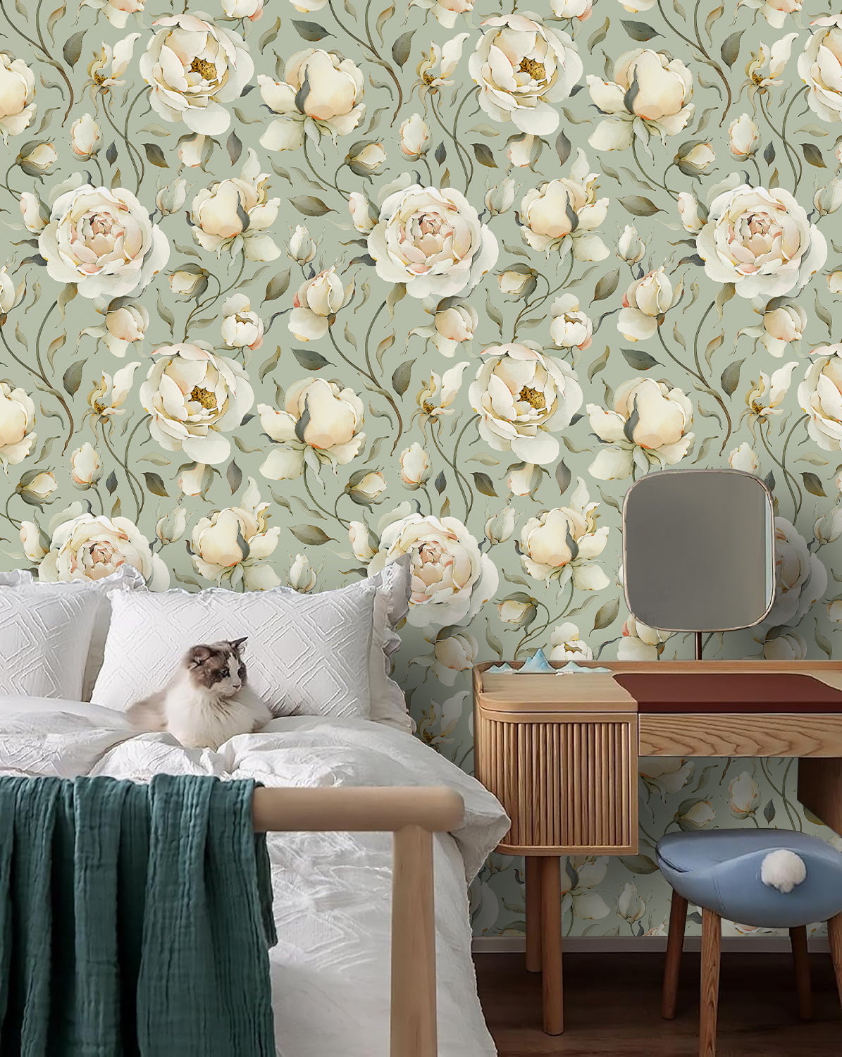 HaokHome Cream Color Rose Peel and Stick Wallpaper Removable Vinyl Self Adhesive DIY Decor