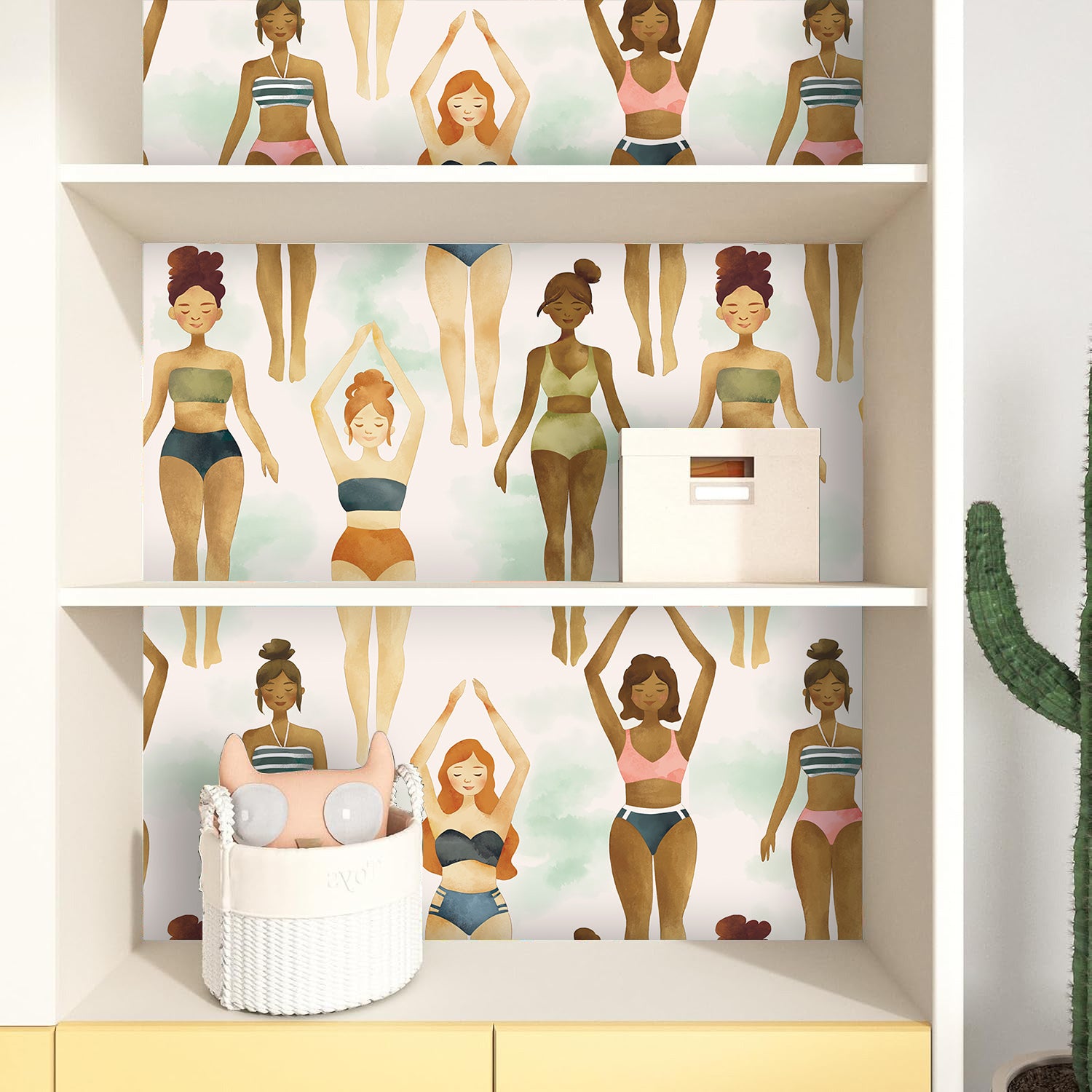 HaokHome Peel and Stick Wallpaper Women in Swimsuits Art Wall Mural Watercolor Body Positivity Removable Self Adhesive Decor for Bedroom Studio Salon