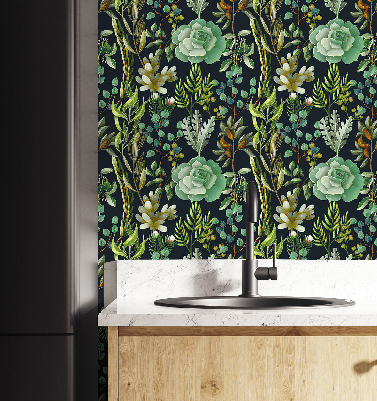 HaokHome Tropical Succulents Green Wallpaper Peel and Stick Rain Forest Plants Wall Decor Stick on Paper for Bedroom