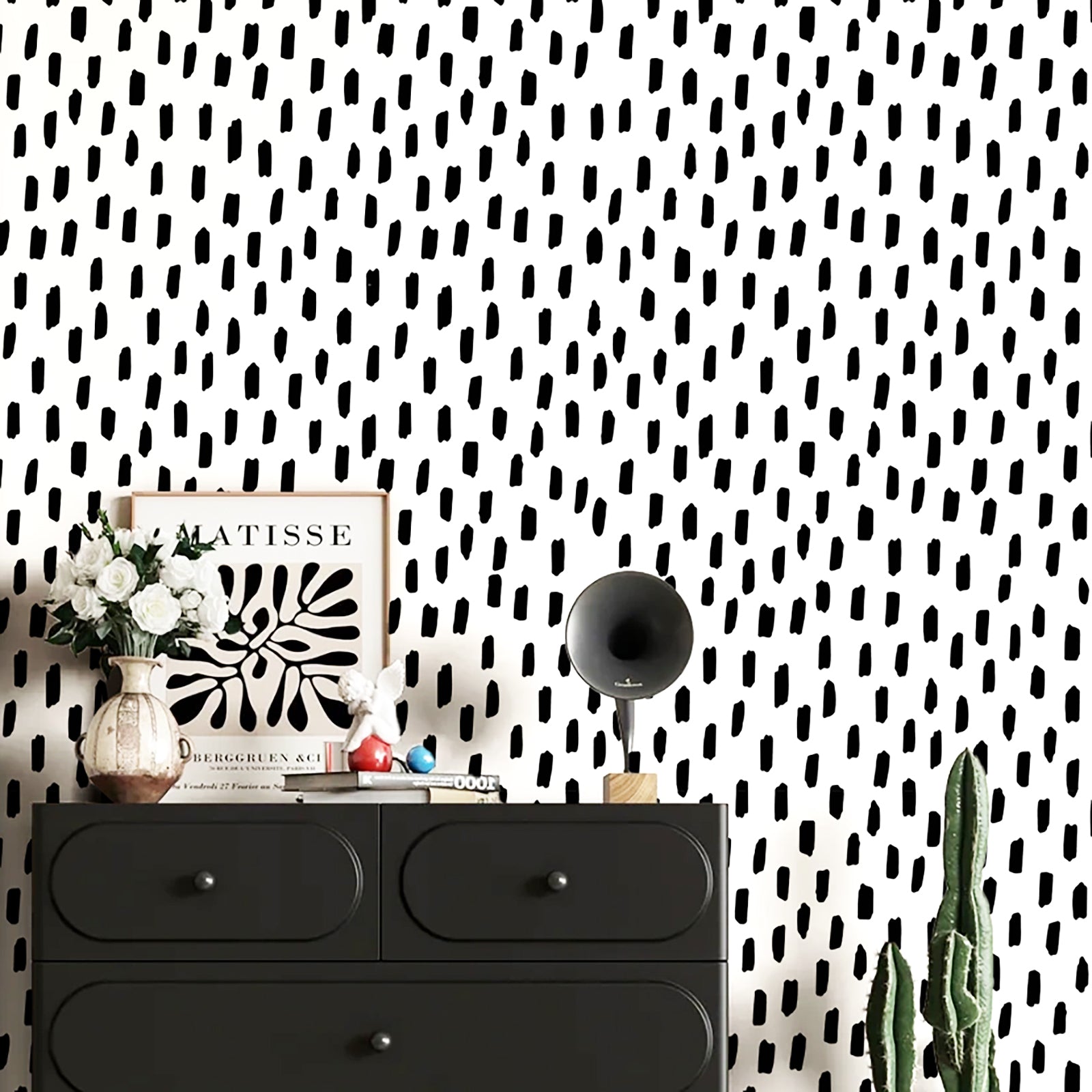 White Black Brush Dot Wallpaper – Contemporary Minimalist Print