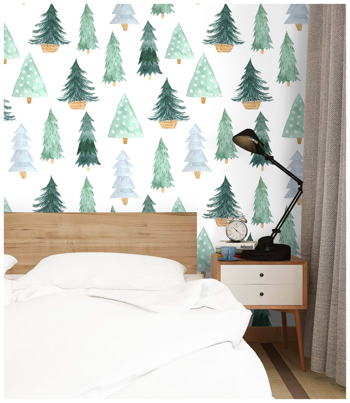 HaokHome Watercolor Christmas Tree Wallpaper Christmas Wall Decor Forest Wall Paper