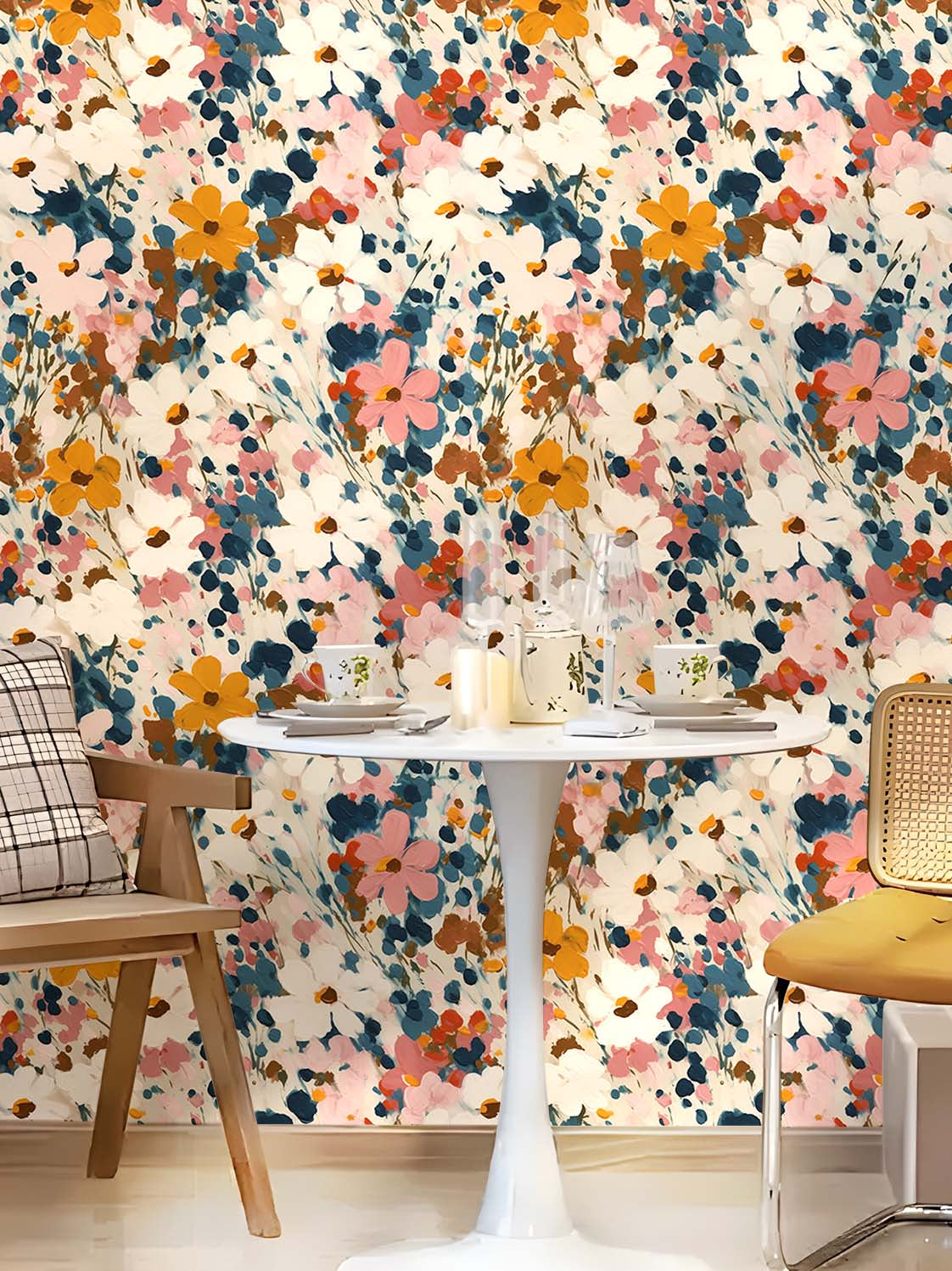 HaokHome Peel and Stick Wallpaper Abstract Oil Painting Colorful Wildflower Wall Mural Removable Self Adhesive Boho Art Floral Wallpaper